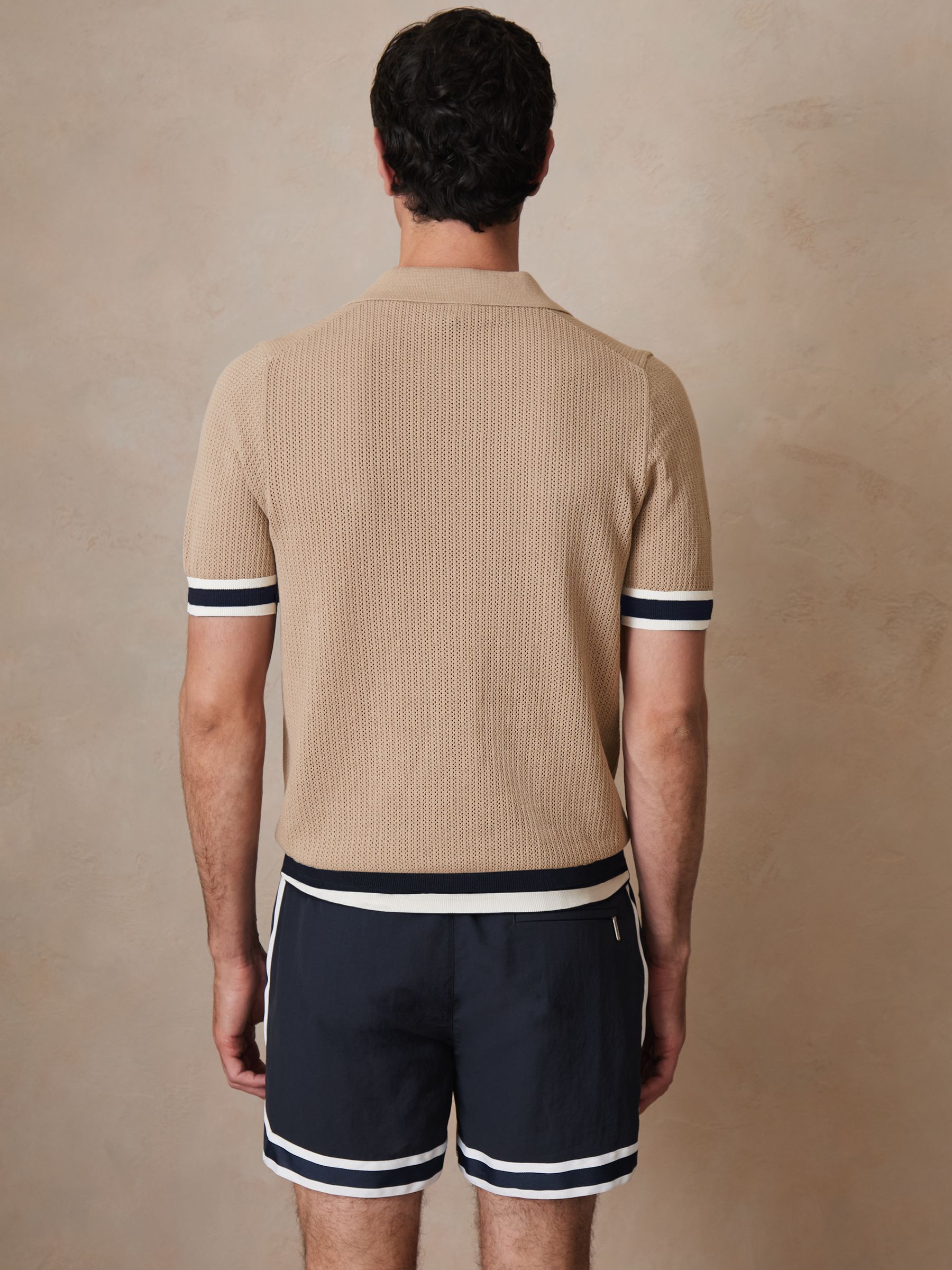 Reiss | Ché Cotton Knit Polo Shirt in Camel Brown