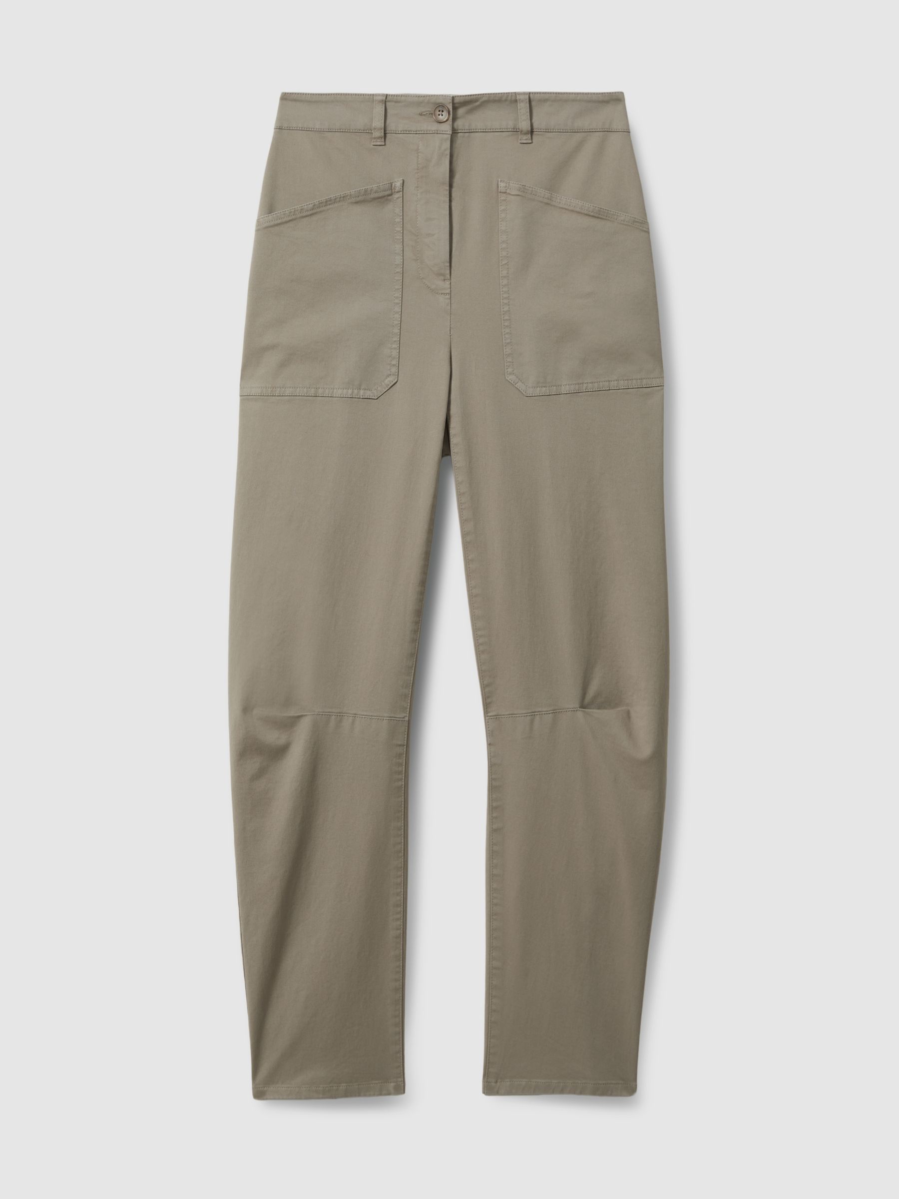 Cotton Blend Barrel Leg Trousers in Olive