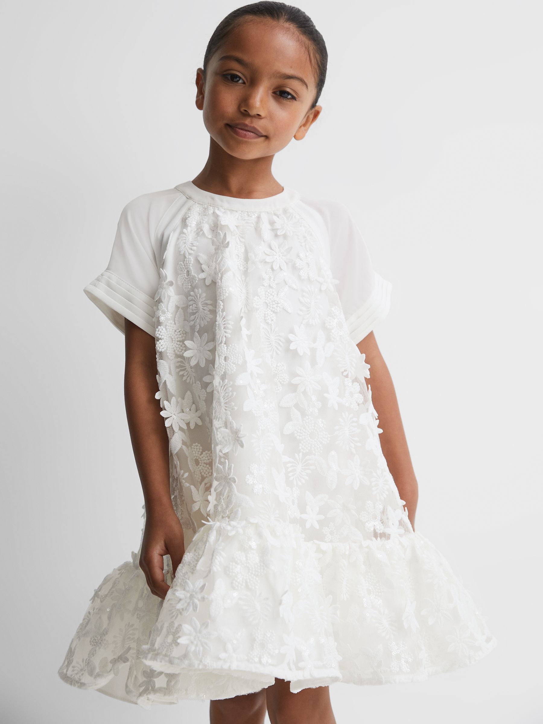 9-13 yrs Embellished Flared Dress in Ivory