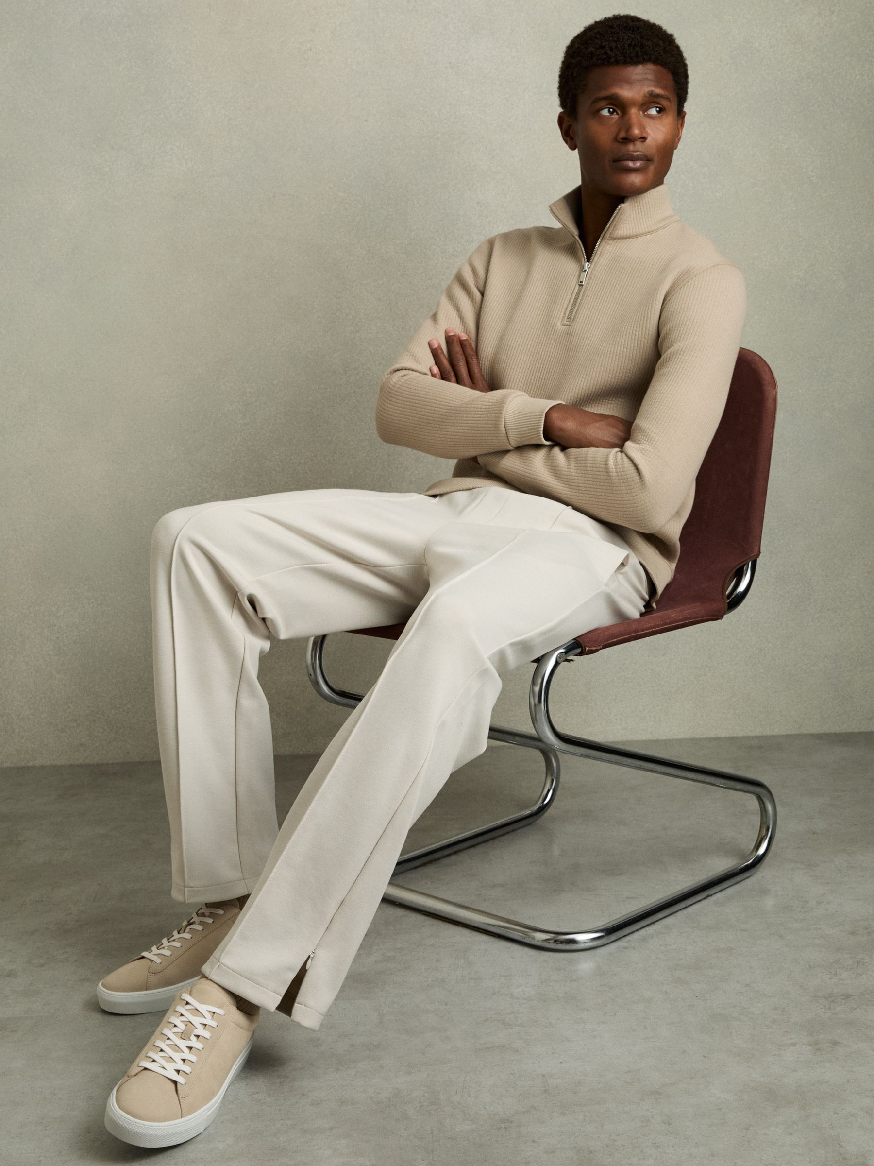 Nubuck Leather Low-Top Trainers in Ecru