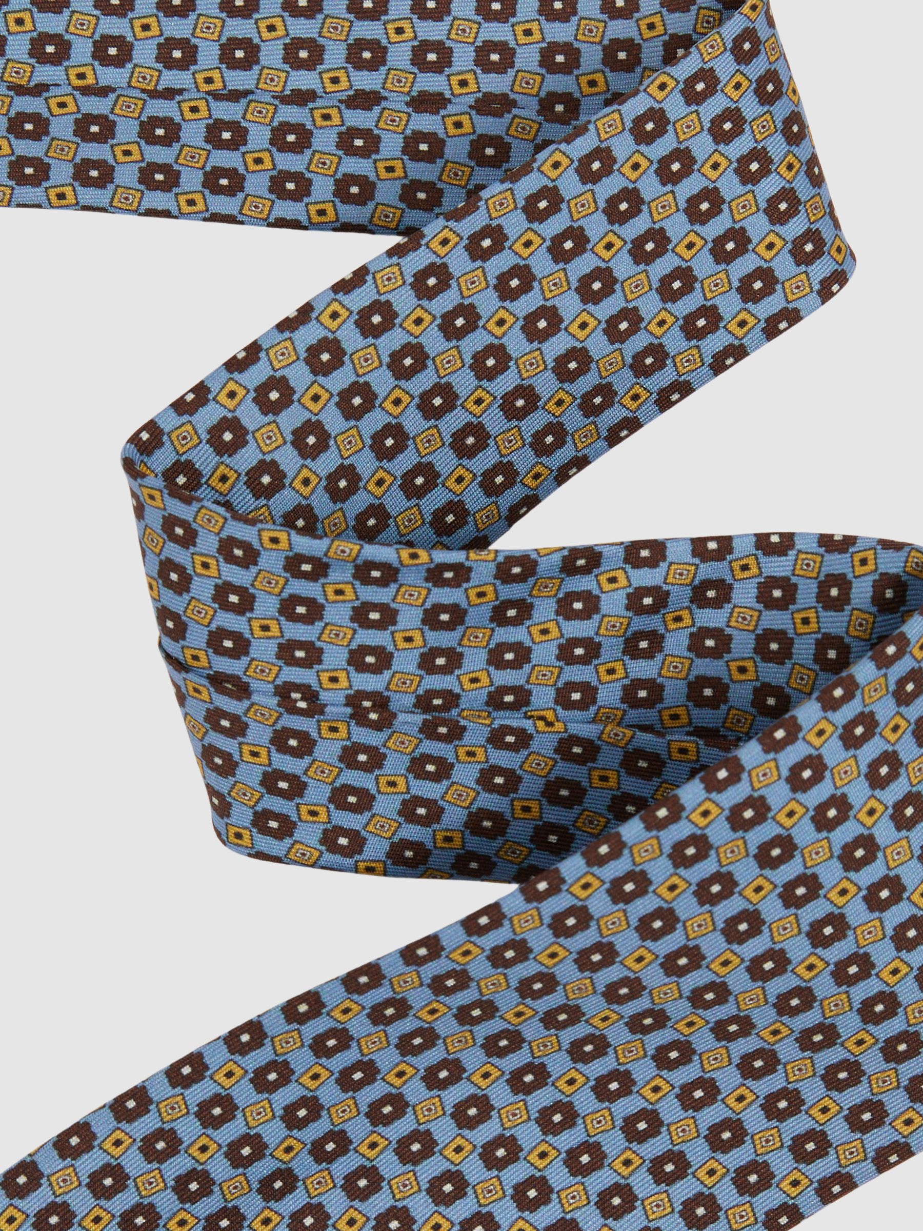 Silk Floral Print Tie in Soft Blue