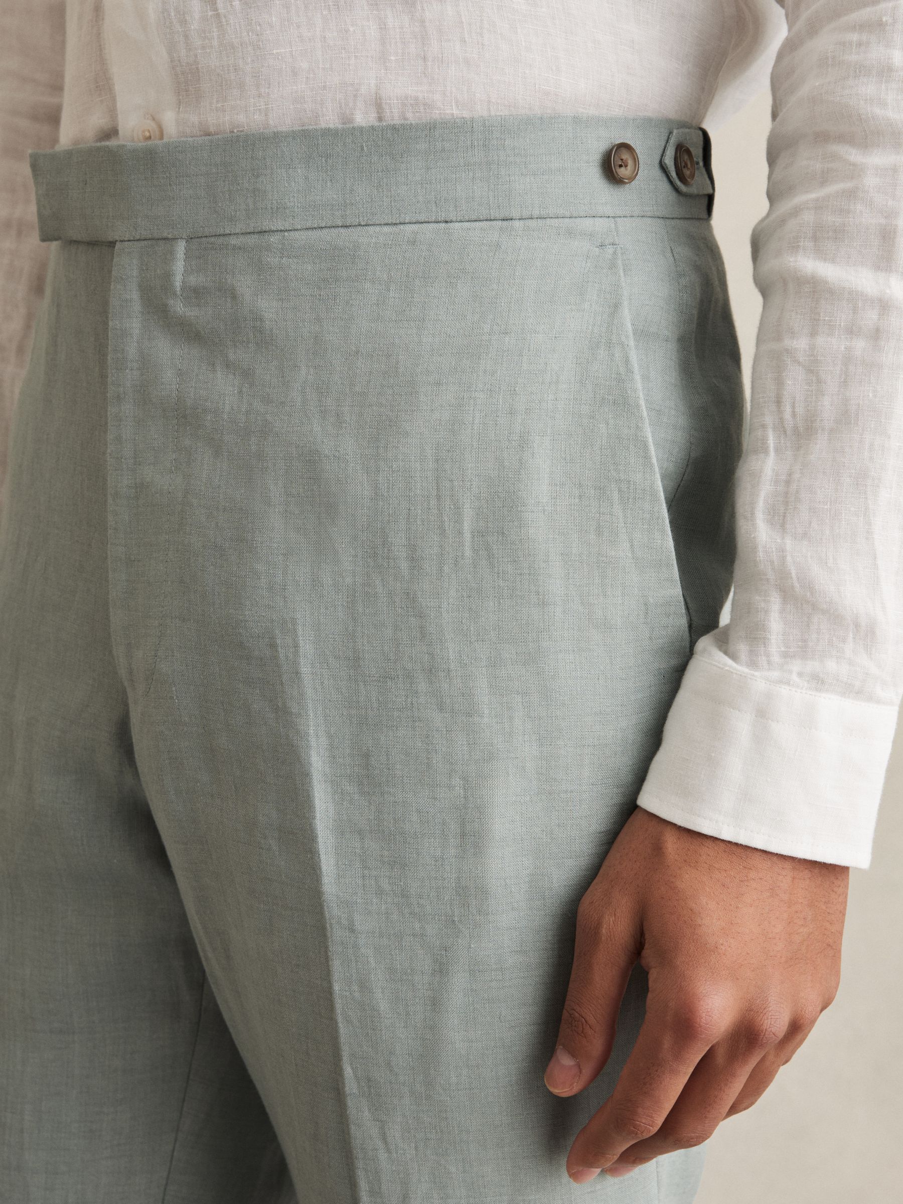 Linen Slim-Fit Suit Trousers in Ocean Green