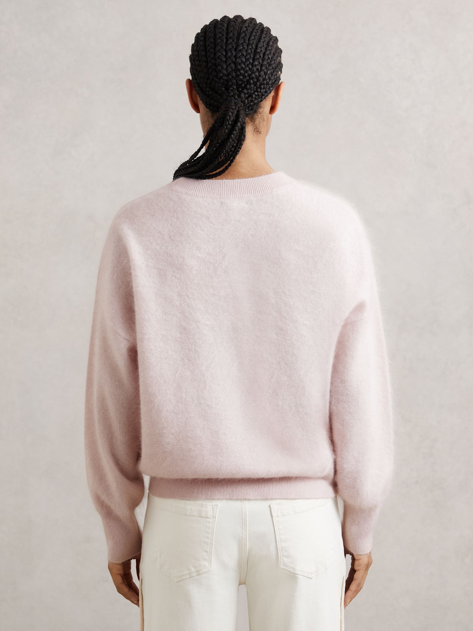 Brushed Cashmere Crew Neck Jumper in Pink