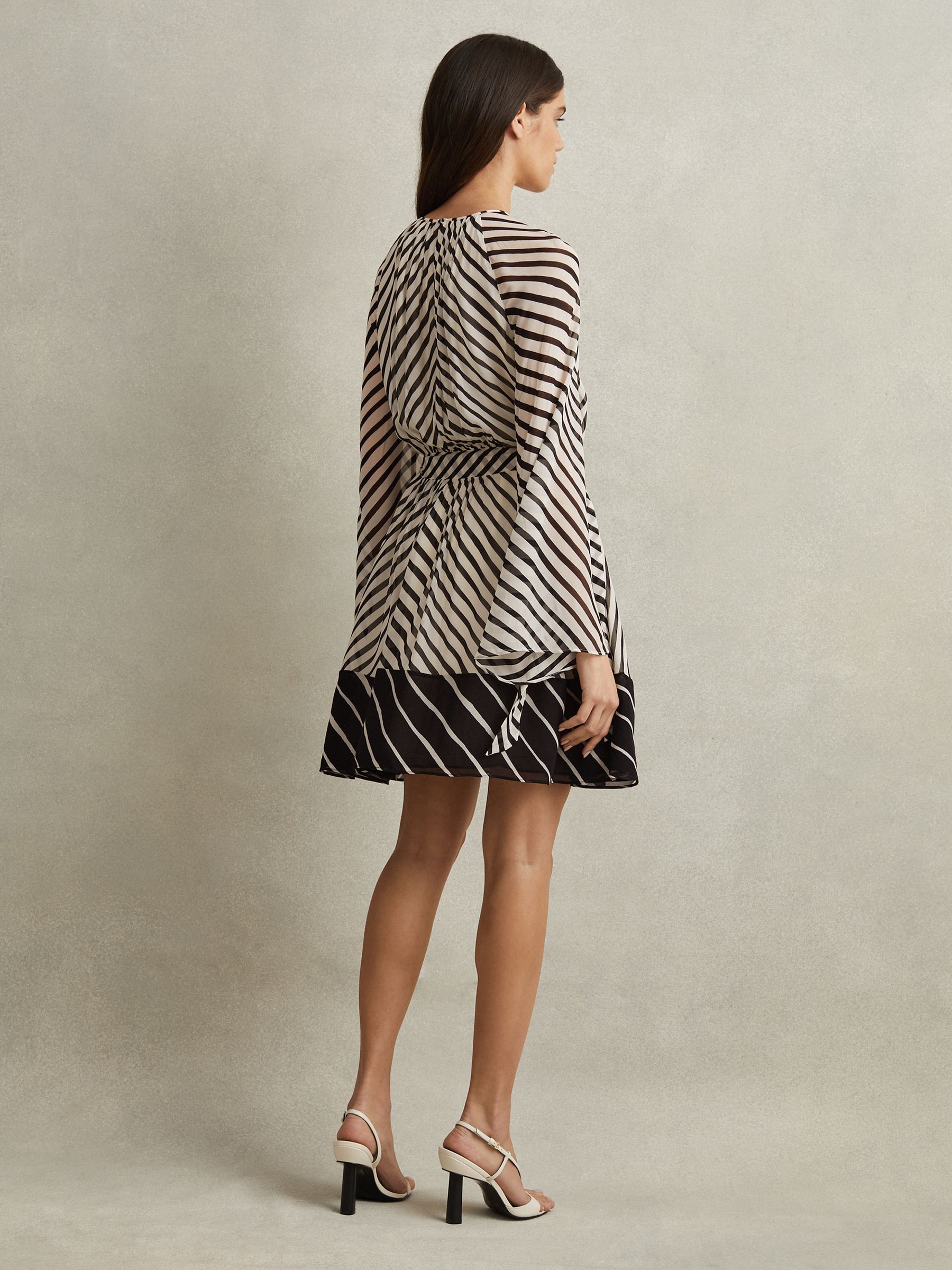 Striped Cut-Out Mini Dress in Black/Neutral