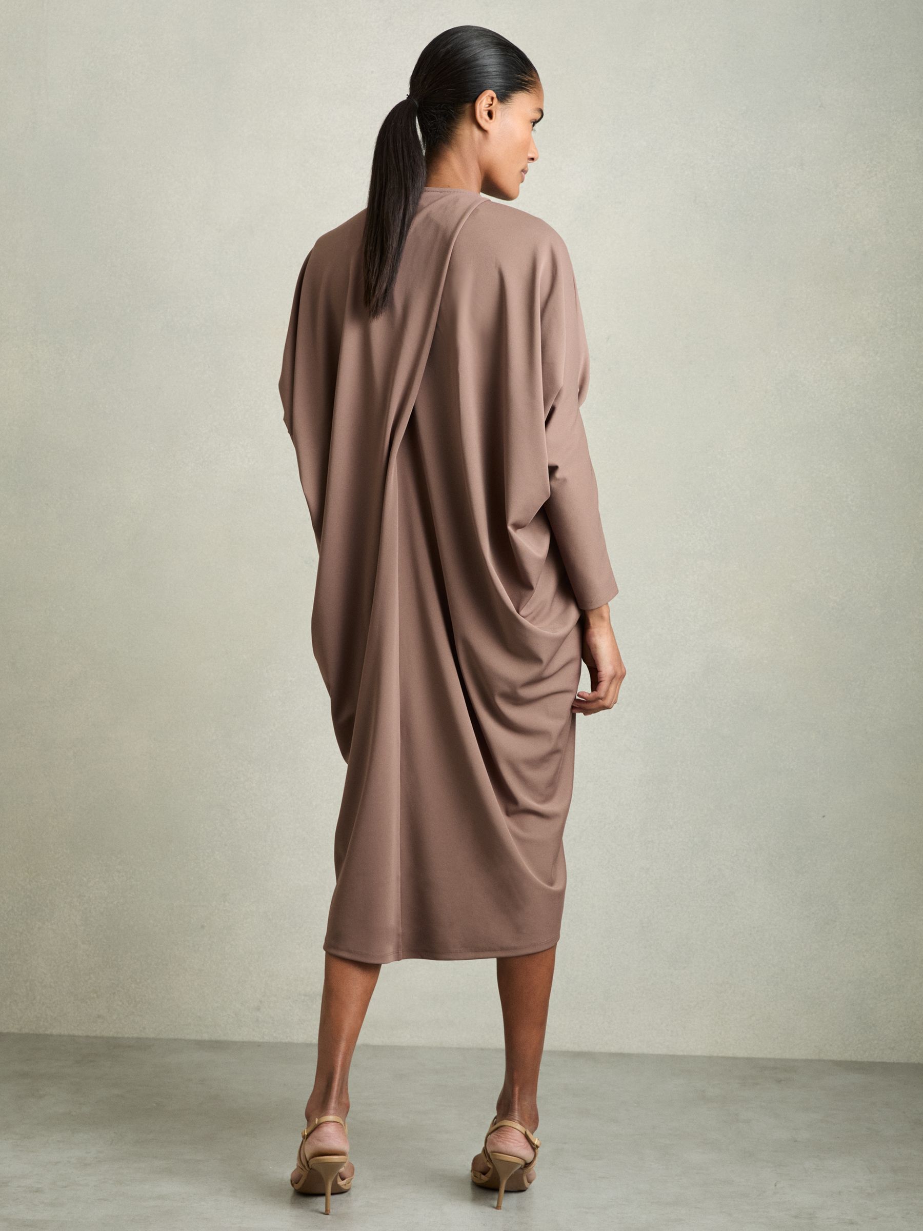 Draped Jersey Midi Dress in Mink