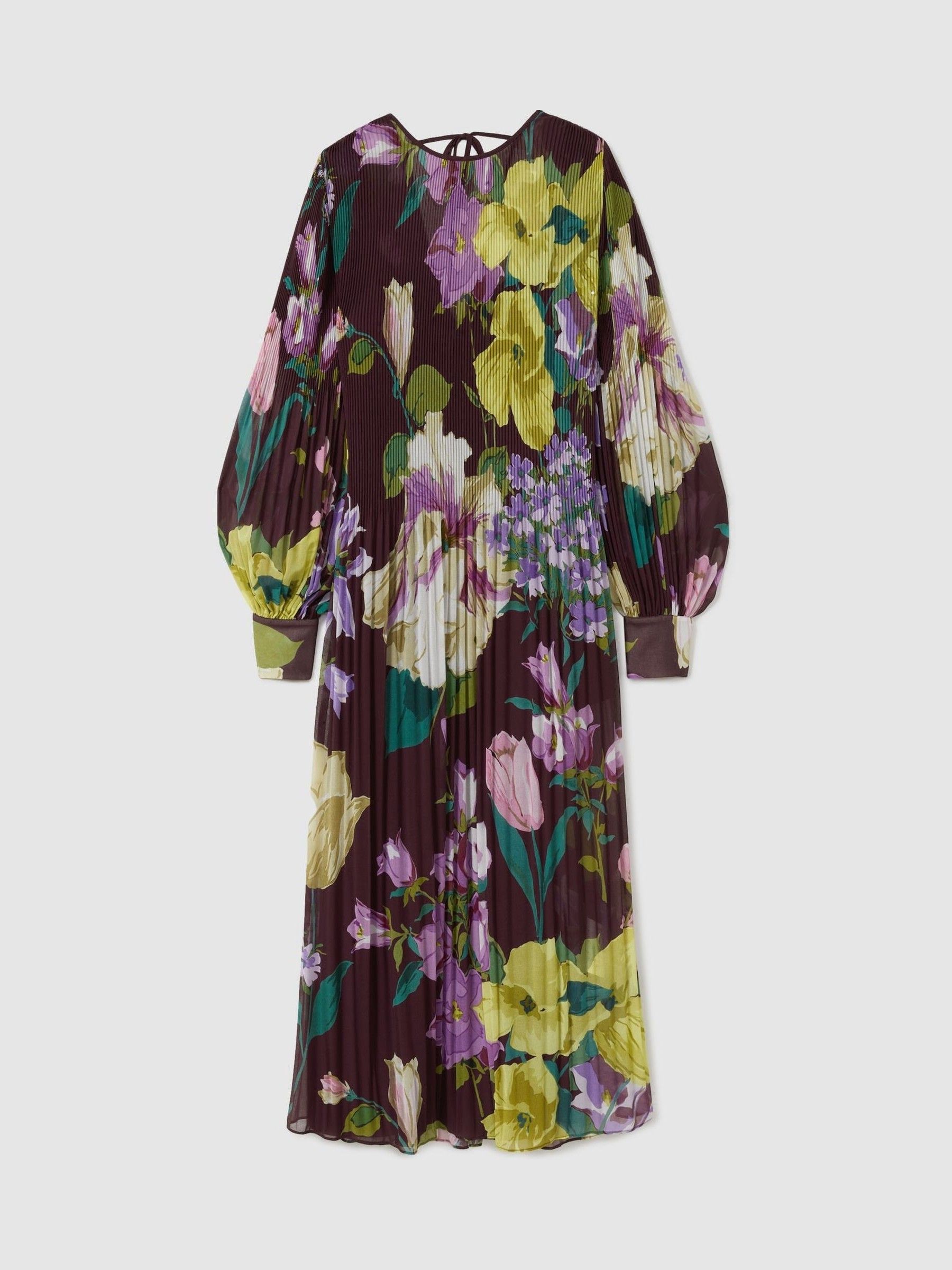 Florere Pleated Blouson Sleeve Midi Dress in Purple