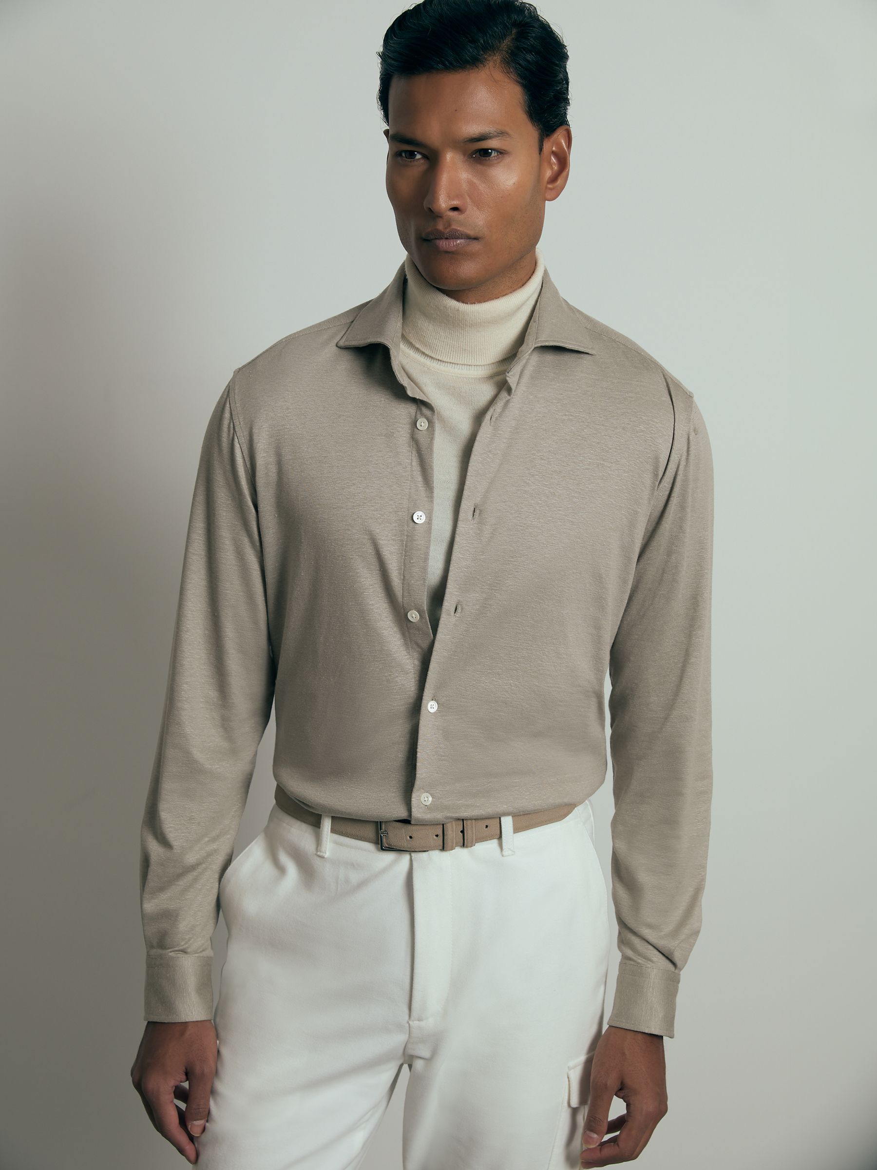 Atelier Linen-Blend-Jersey Shirt in Grey Melange
