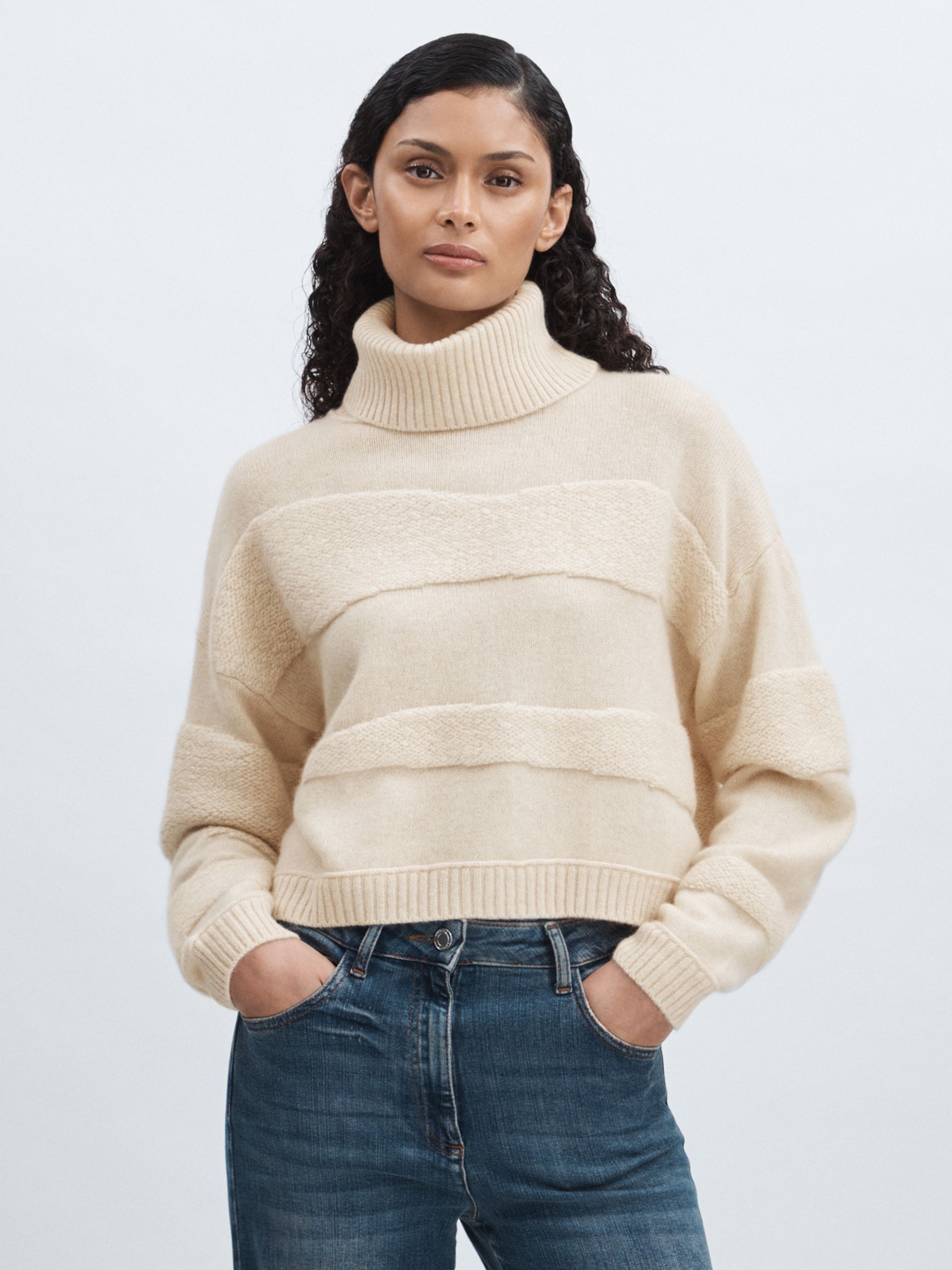 Crush Collection 100% Cashmere Roll-Neck Jumper in Cream