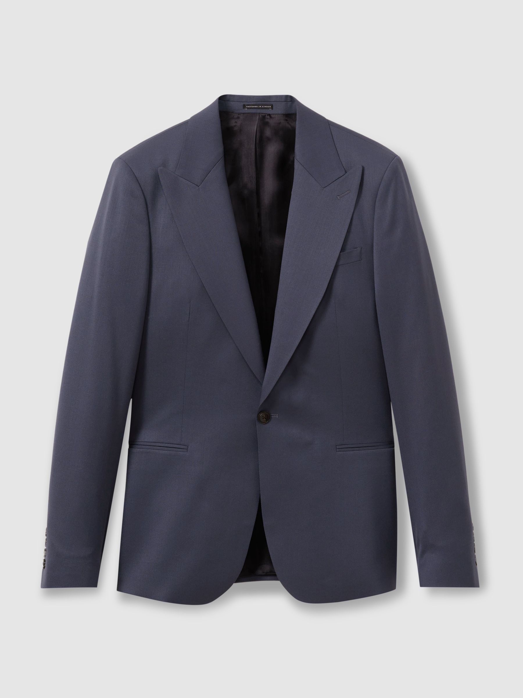 Bartley Airforce Blue Textured Wool Single Breasted Slim Fit Blazer