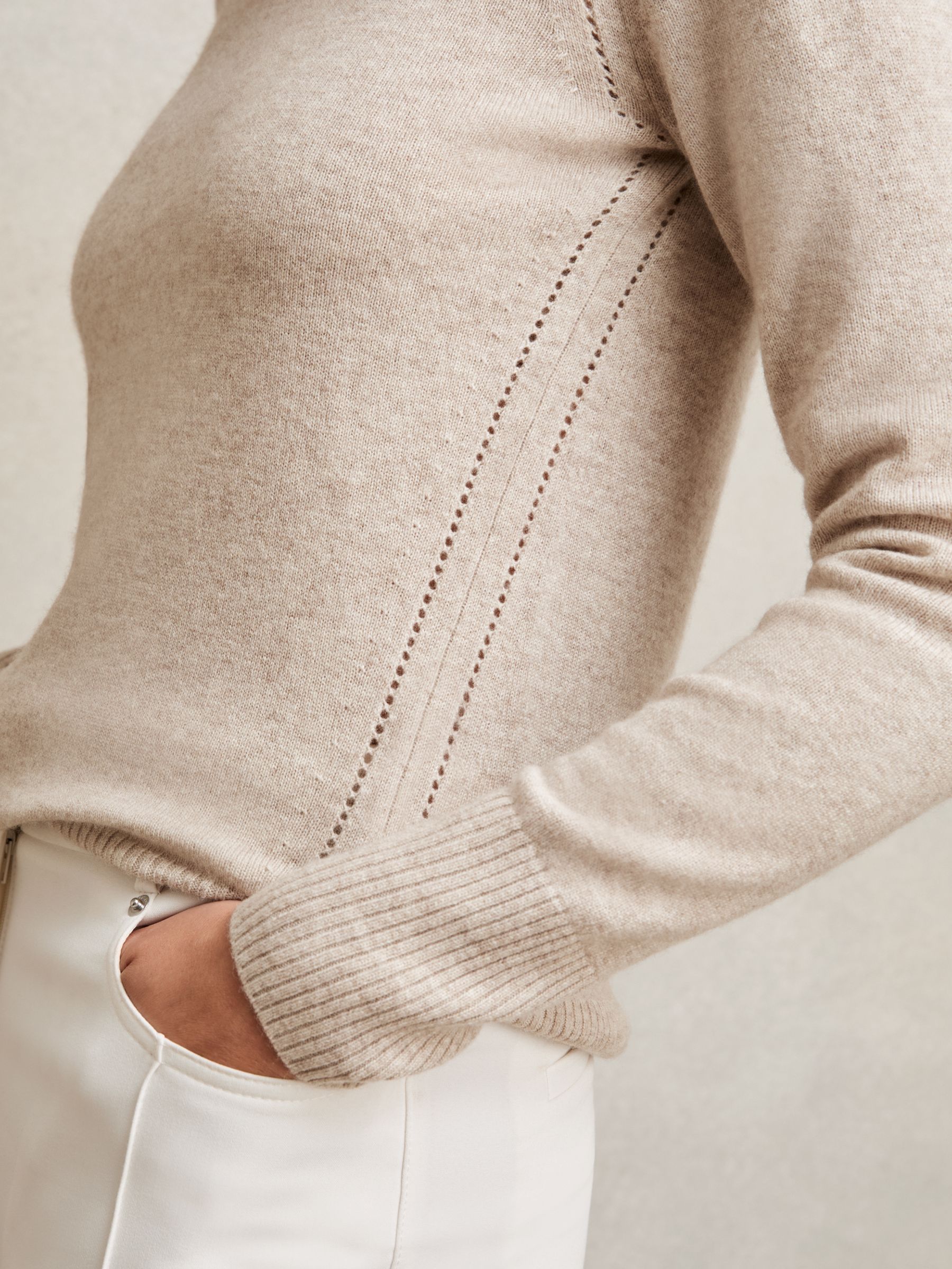 Wool-Blend Open-Stitch Jumper with Cashmere in Oatmeal Neutral