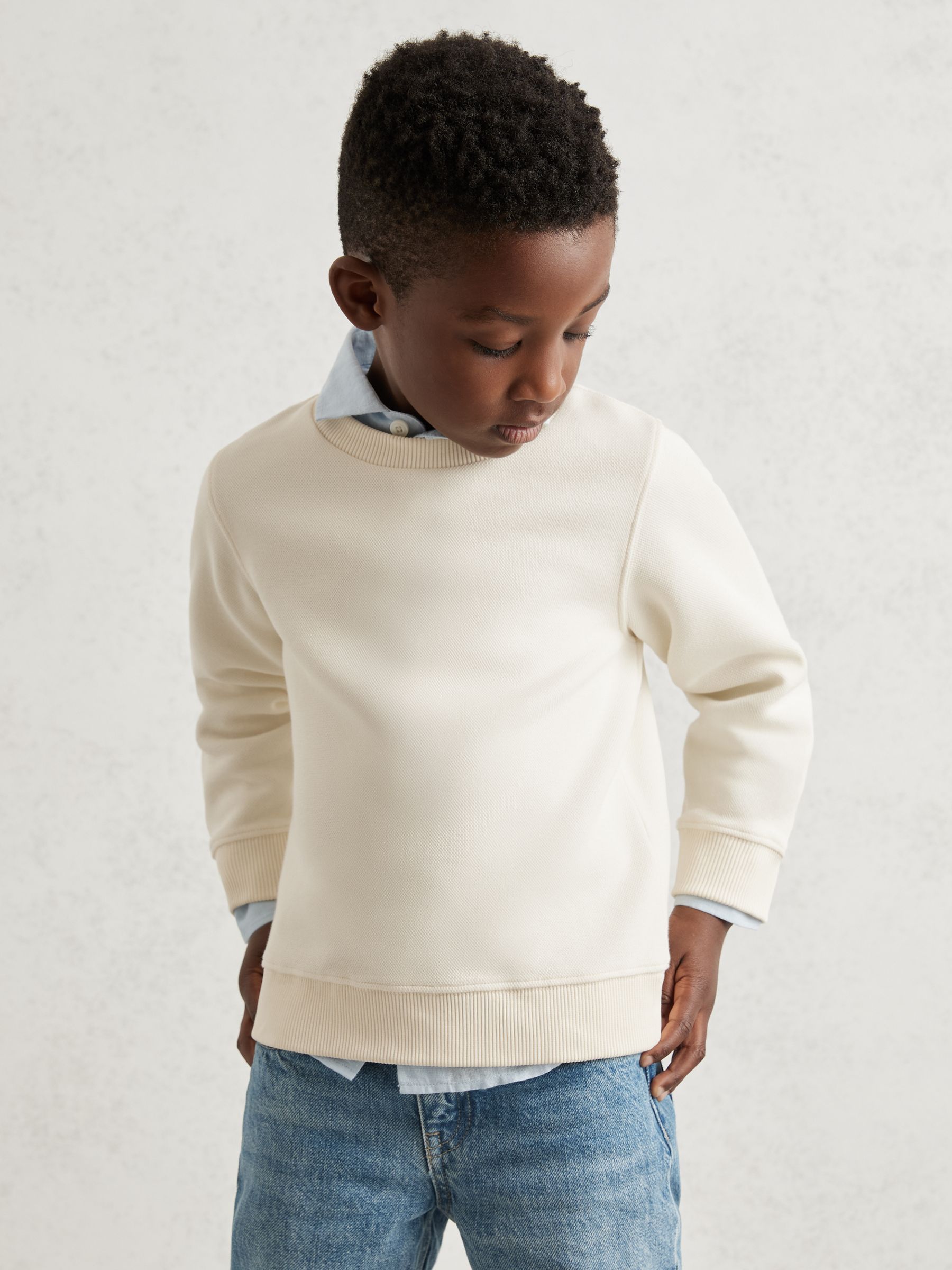 13-14 yrs Cotton-Blend Textured Sweatshirt in Off White