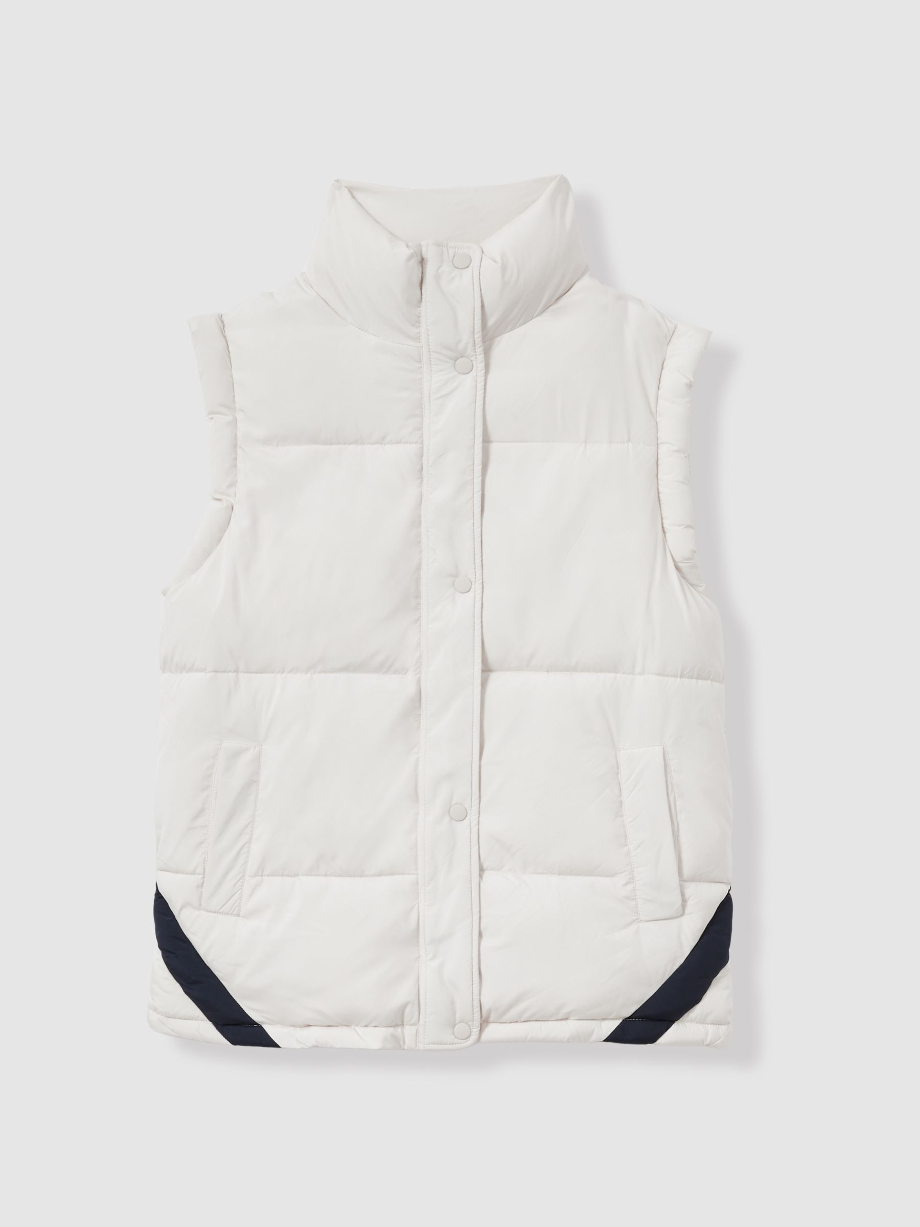The Upside Contrast-Panel Puffer Gilet in Off White/Multi