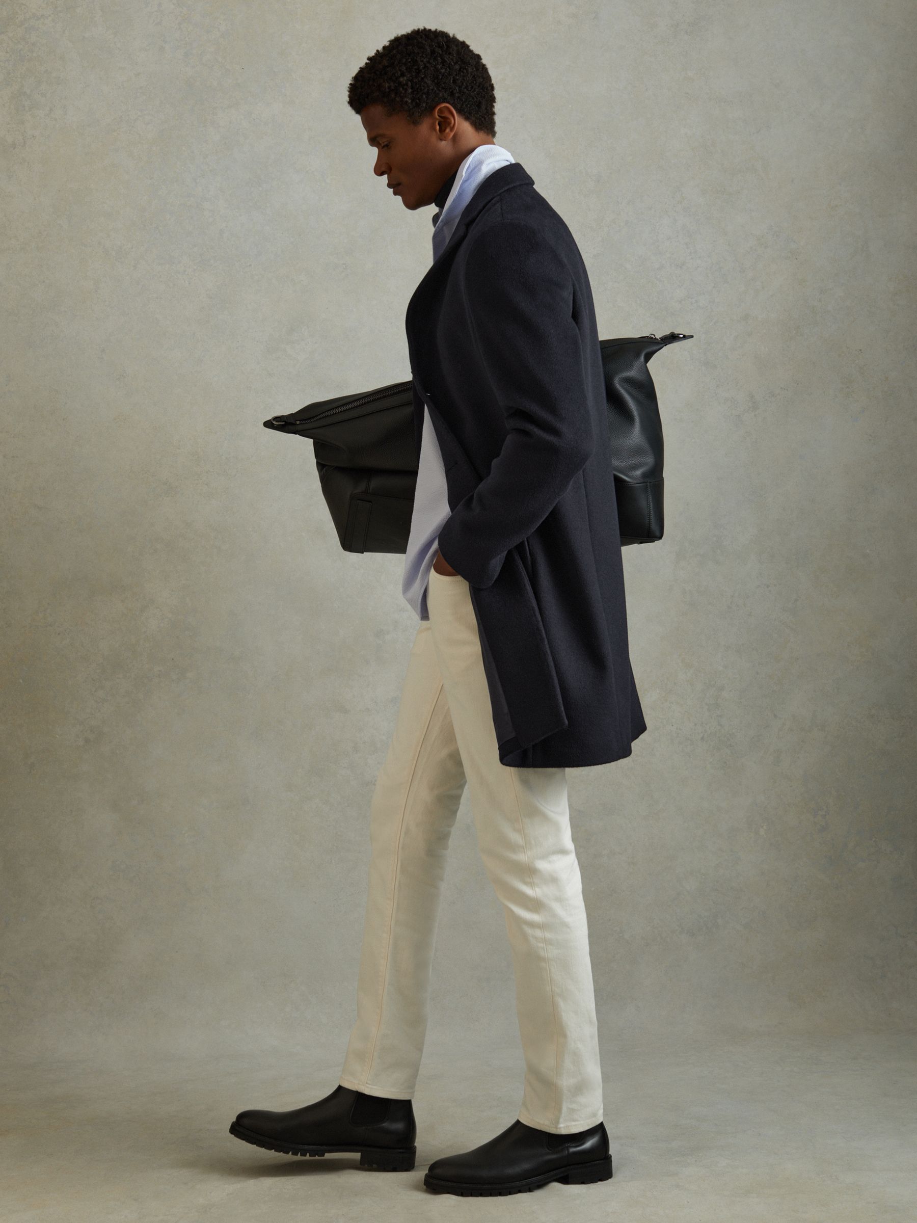 Wool Blend Single Breasted Epsom Overcoat in Navy