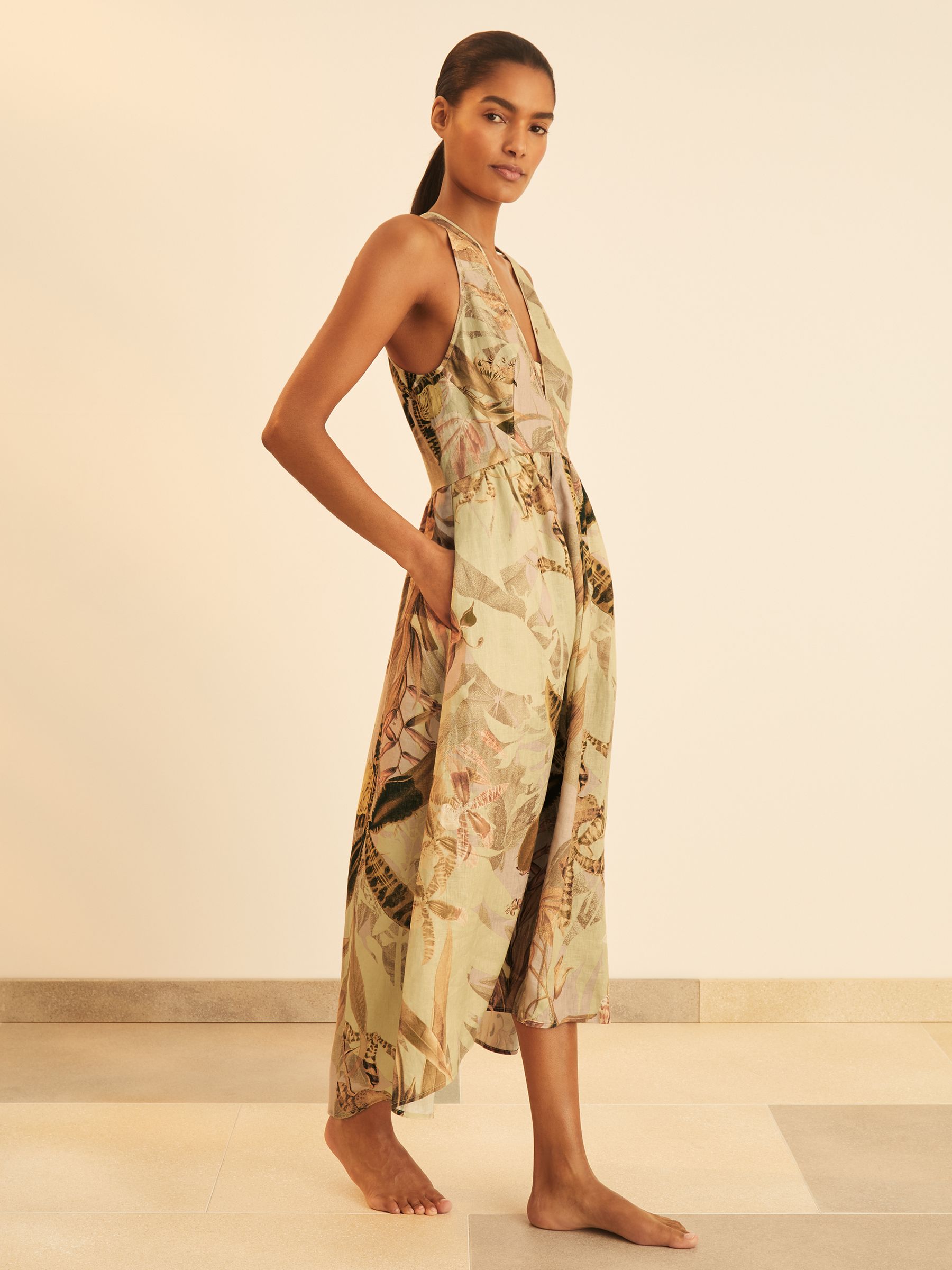 Reiss | NYBG Linen Floral Midi Dress in Neutral