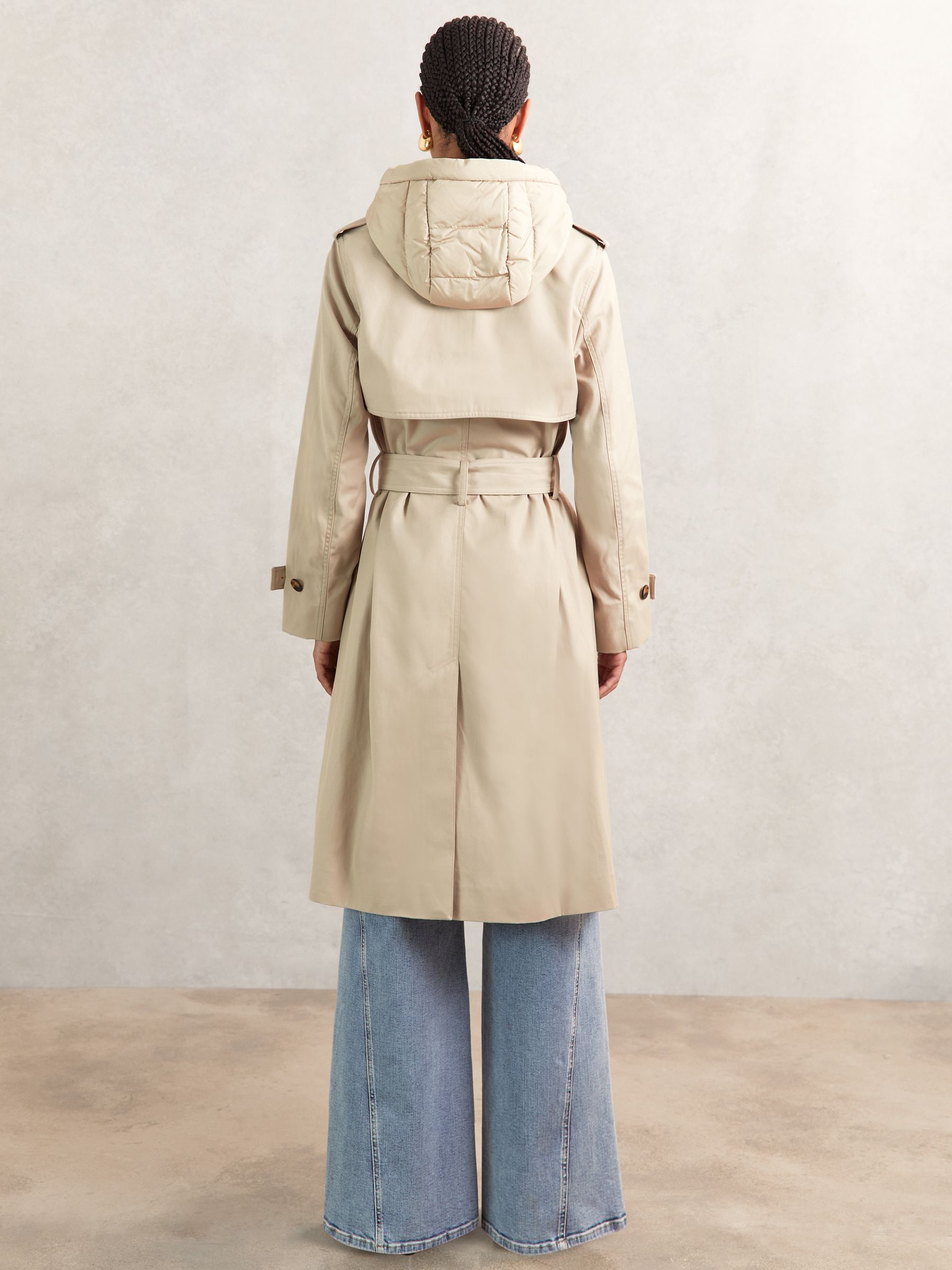 Hooded Insert Trench Coat in Stone