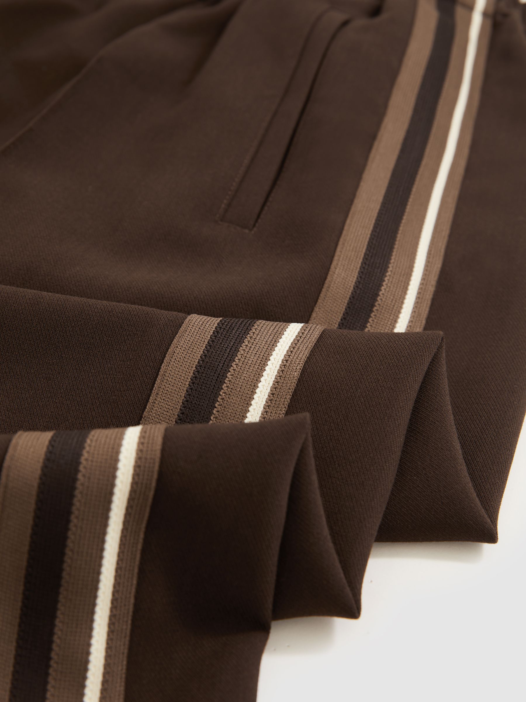 Side-Stripe Wide-Leg Trousers in Chocolate Brown