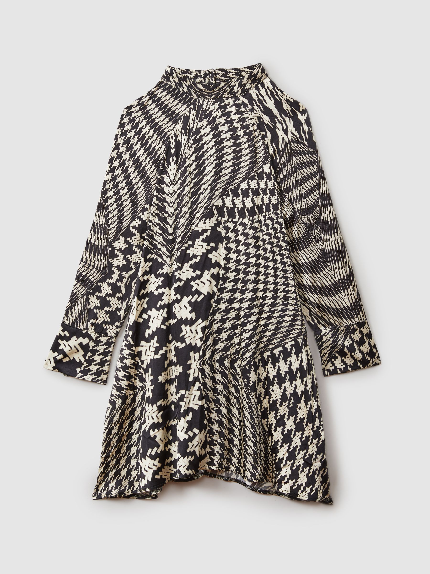 4-9 yrs Dogtooth Flared Hem Dress in Black/Cream