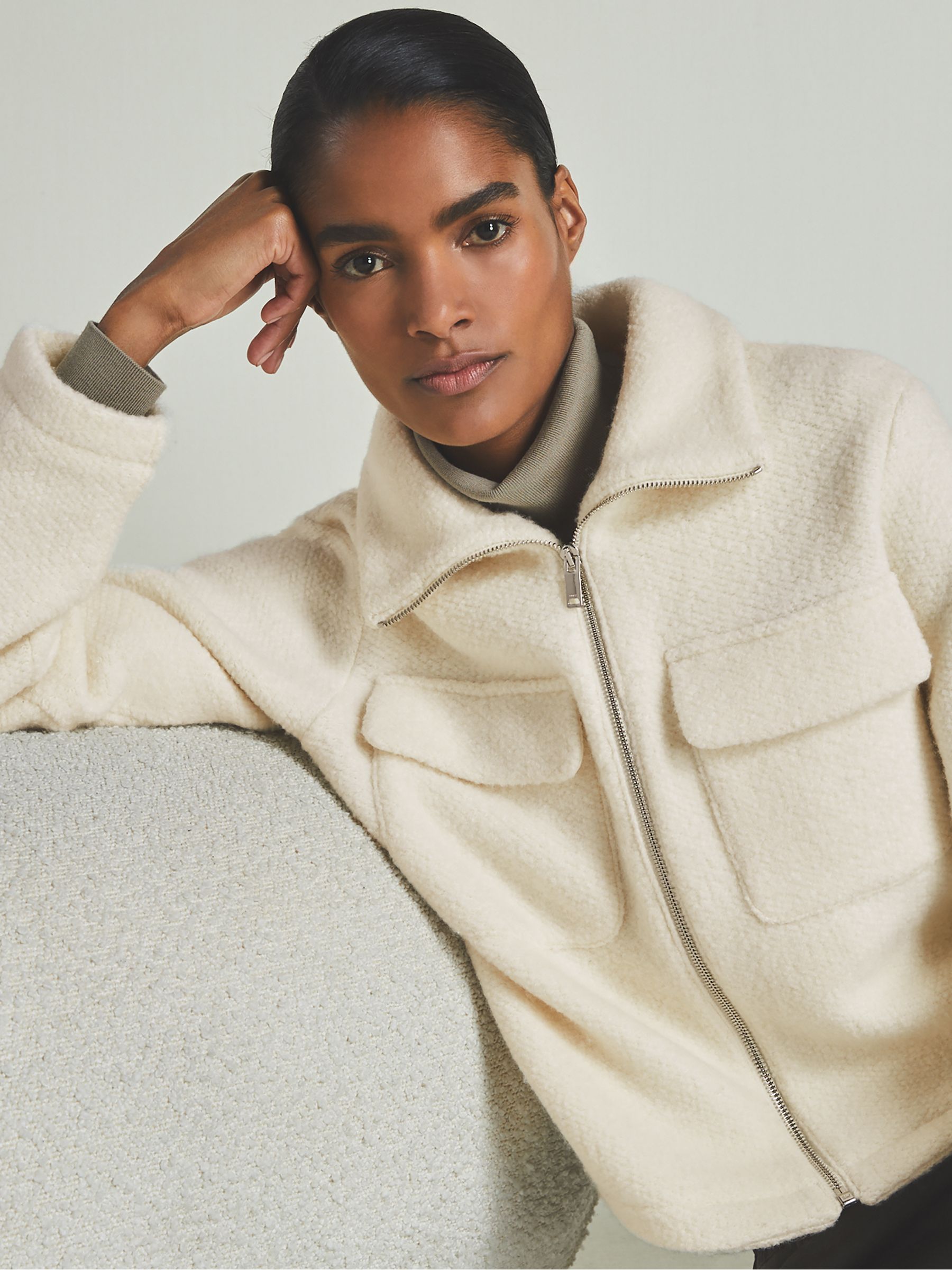 Reiss | Les 100 Ciels Textured Wool Jacket in Cream