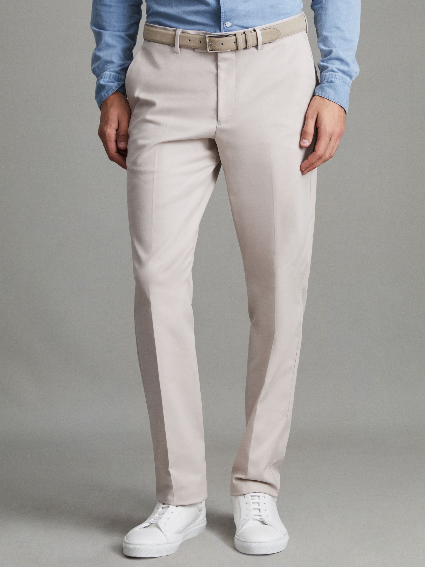 Cotton Blend Chinos in Stone