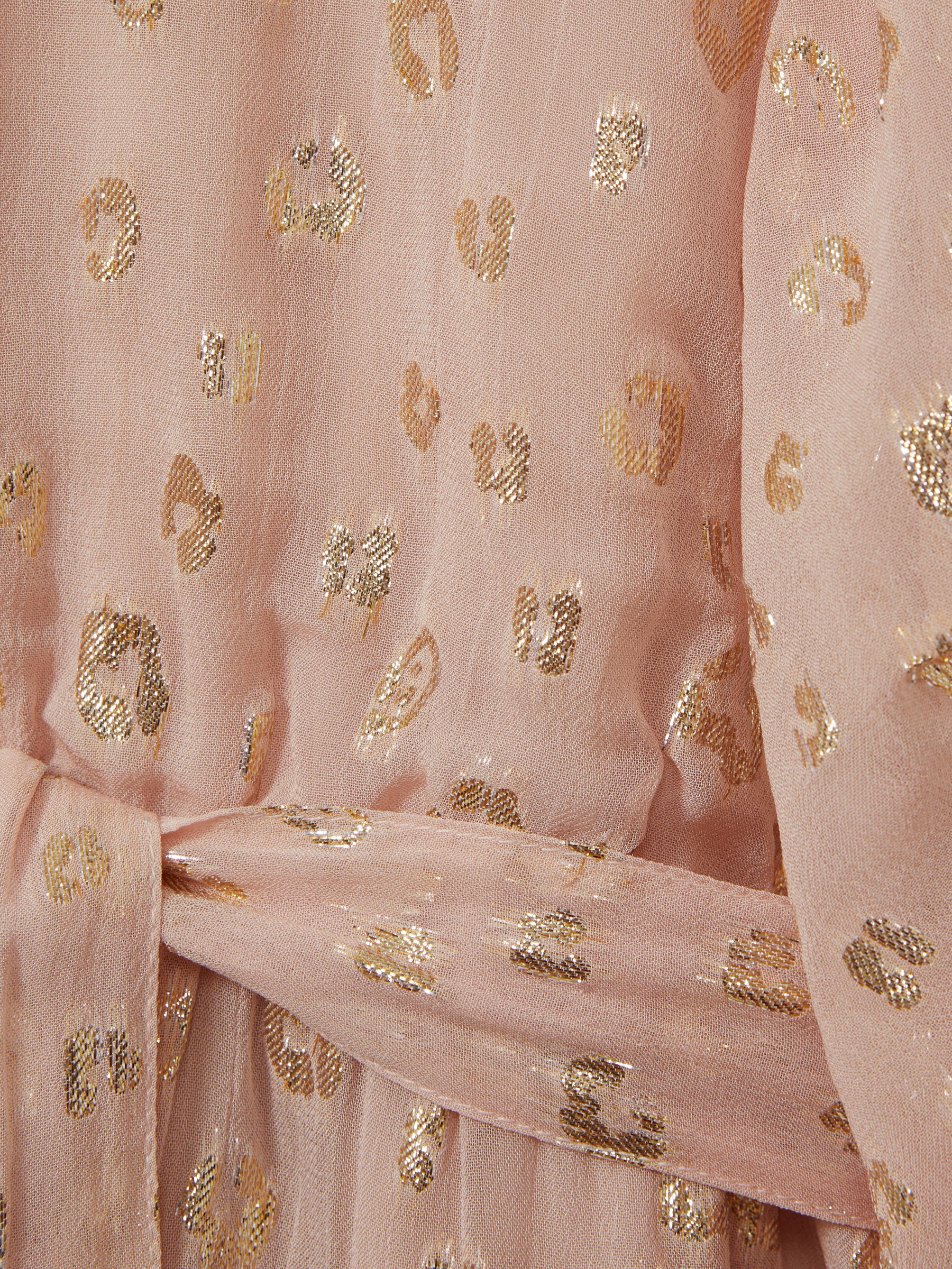 9-13 yrs Metallic Jacquard Print Puff Sleeve Dress in Pink