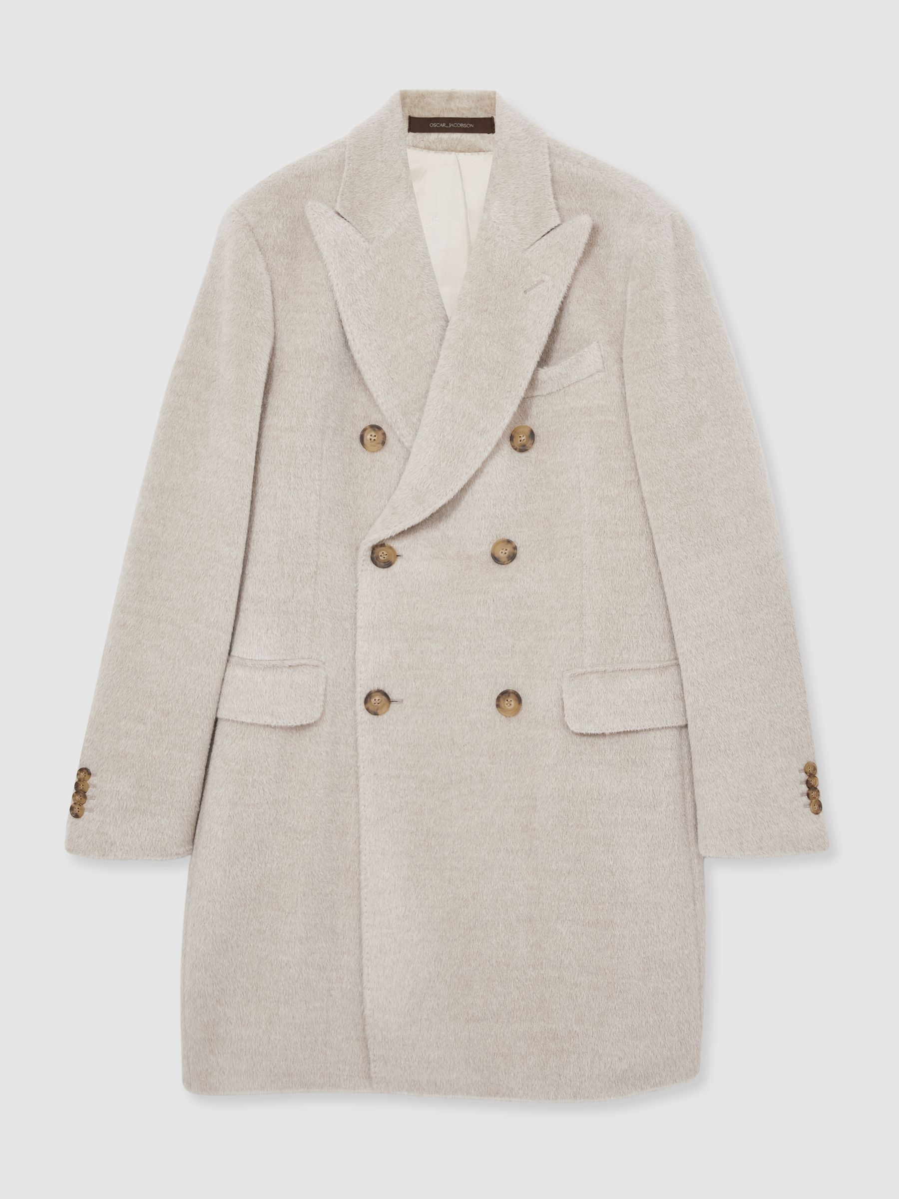 Oscar Jacobson Alpaca-Wool Double-Breasted Coat in Beige Melange