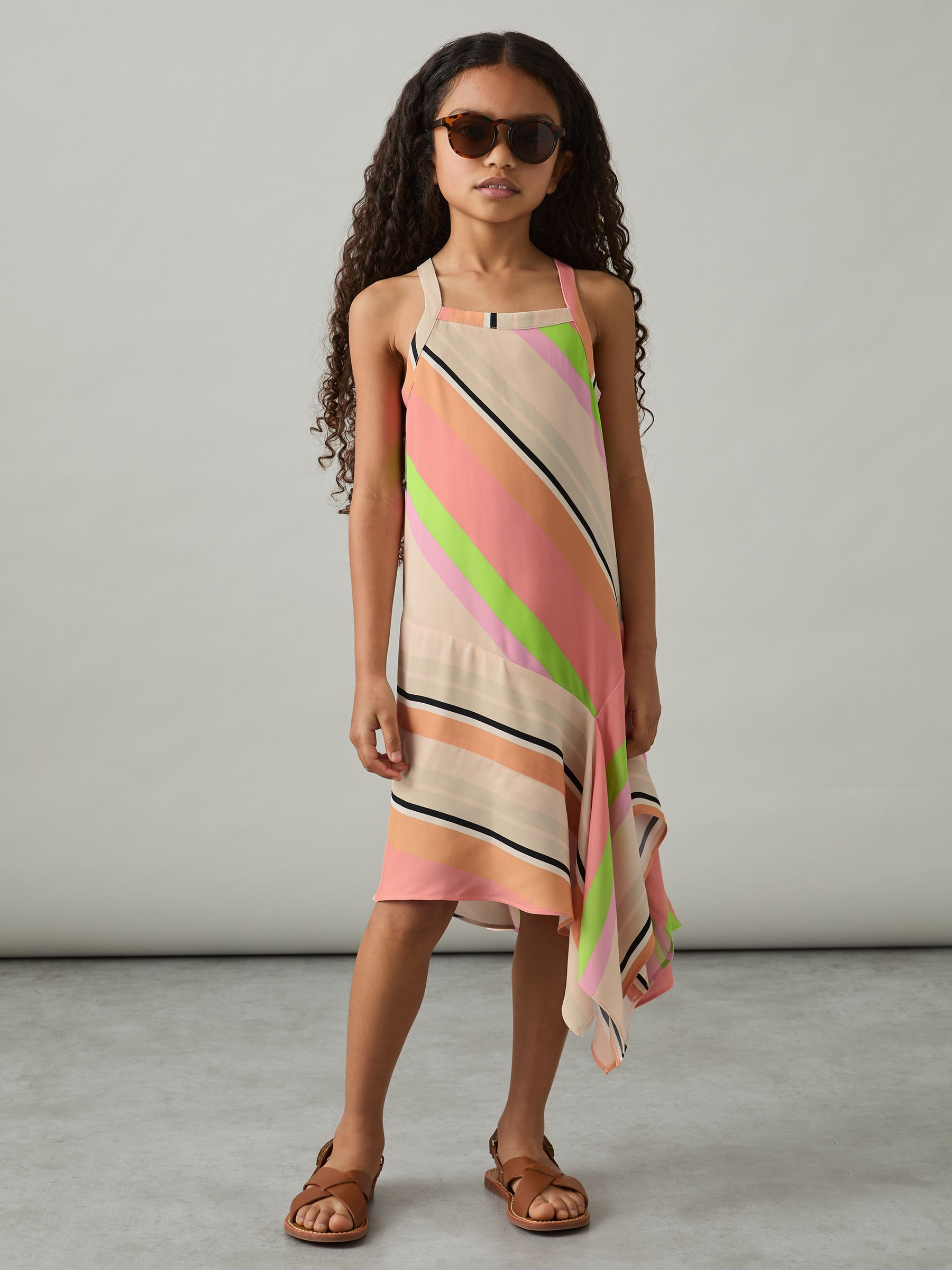9-13 yrs Stripe-Print Handkerchief Dress in Multi