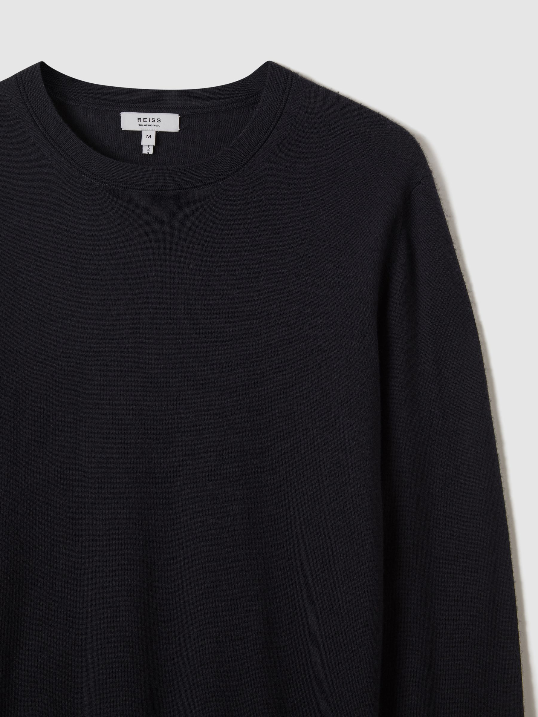 Merino Wool Crew Neck Jumper in Navy