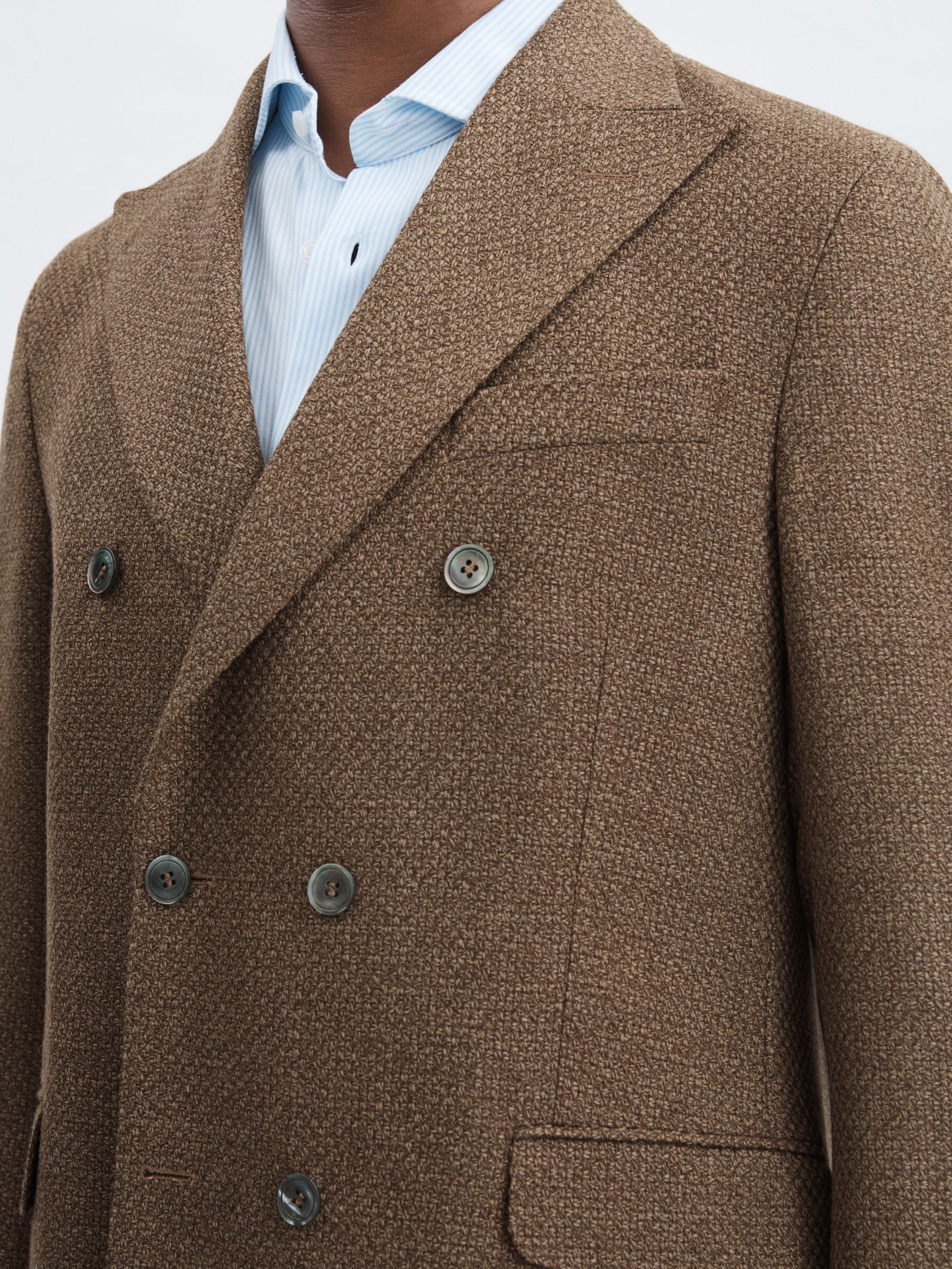 Oscar Jacobson Woven Wool Double-Breasted Blazer in Dark Brown
