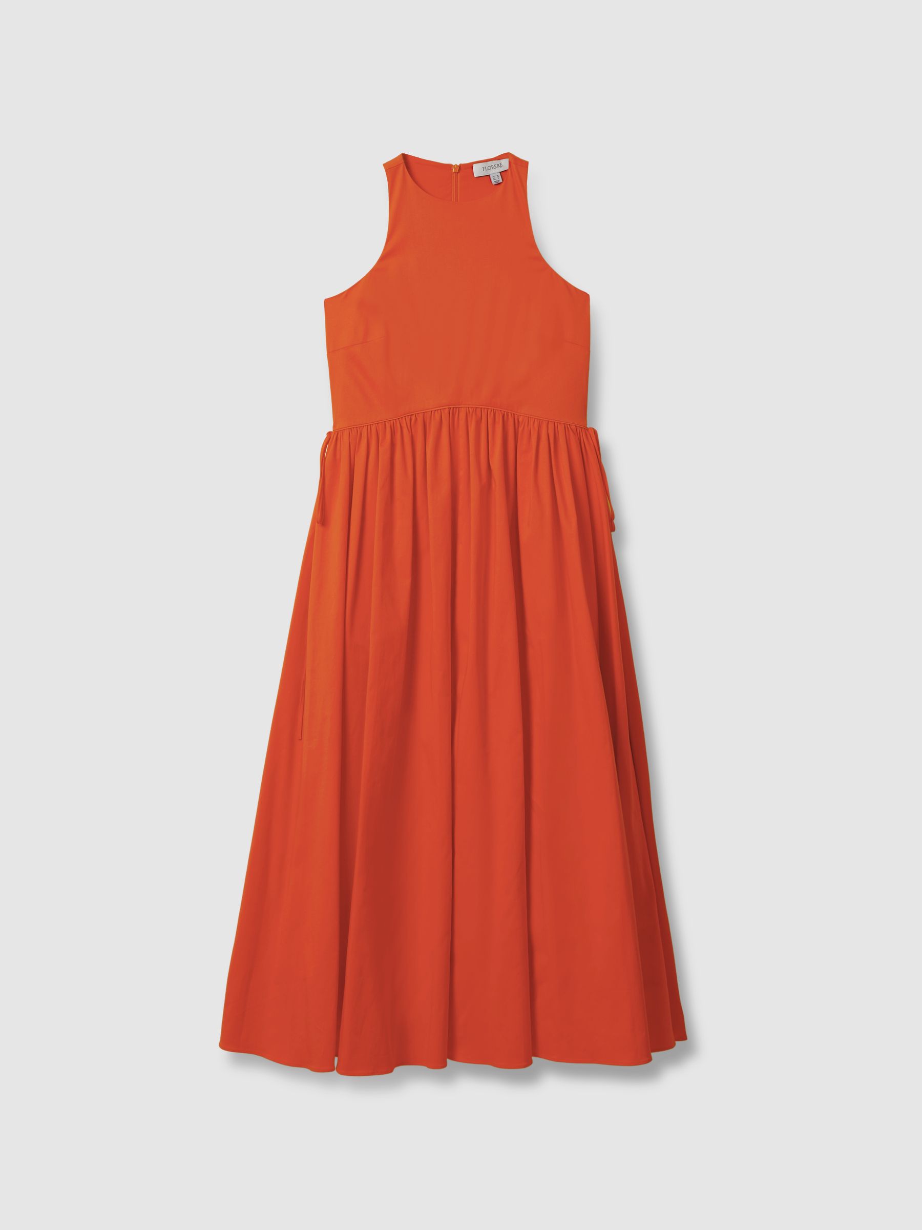 Florere Side Tie Midi Dress in Deep Coral