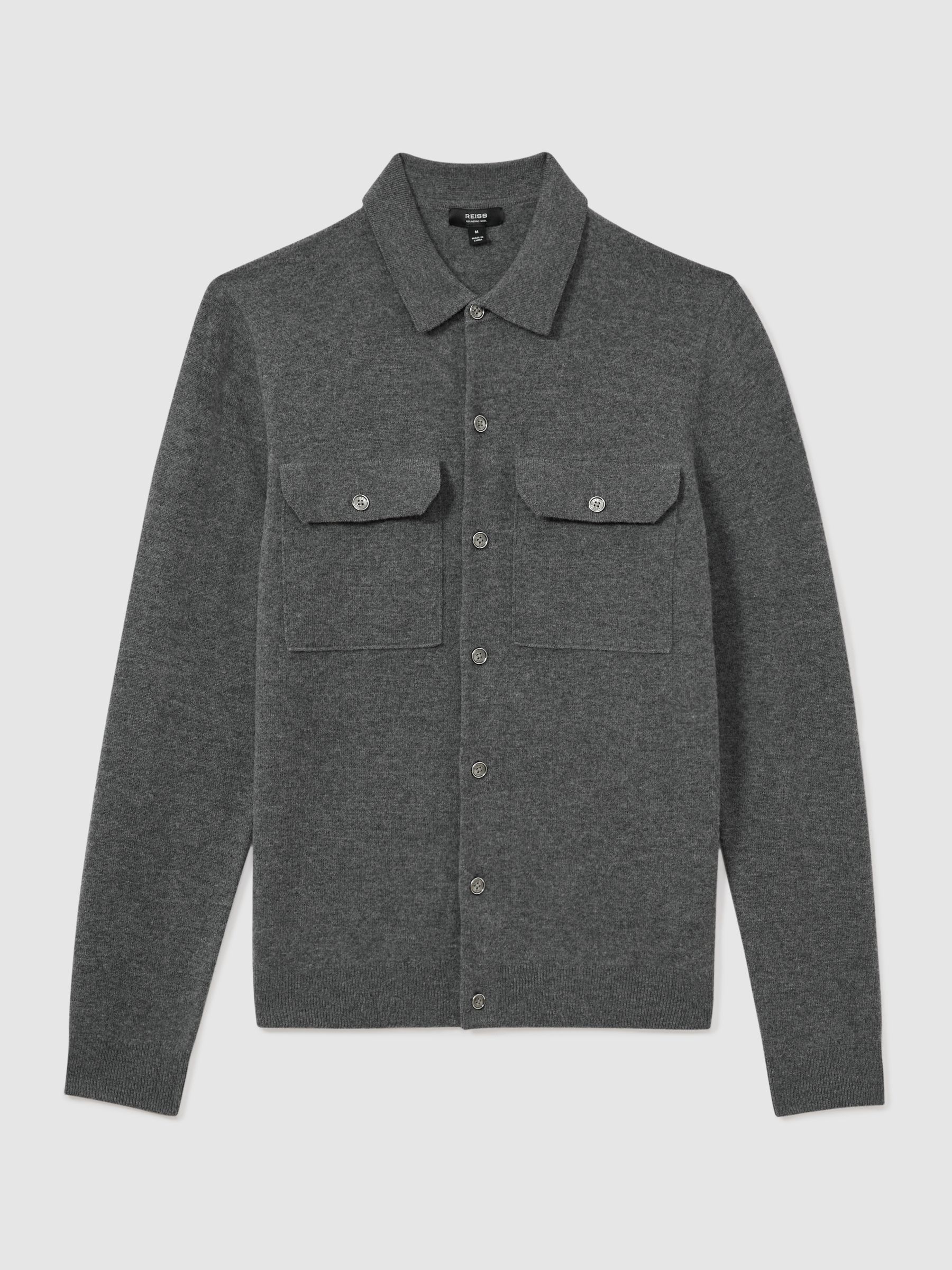 Merino Wool Button-Front Cardigan in Grey Melange