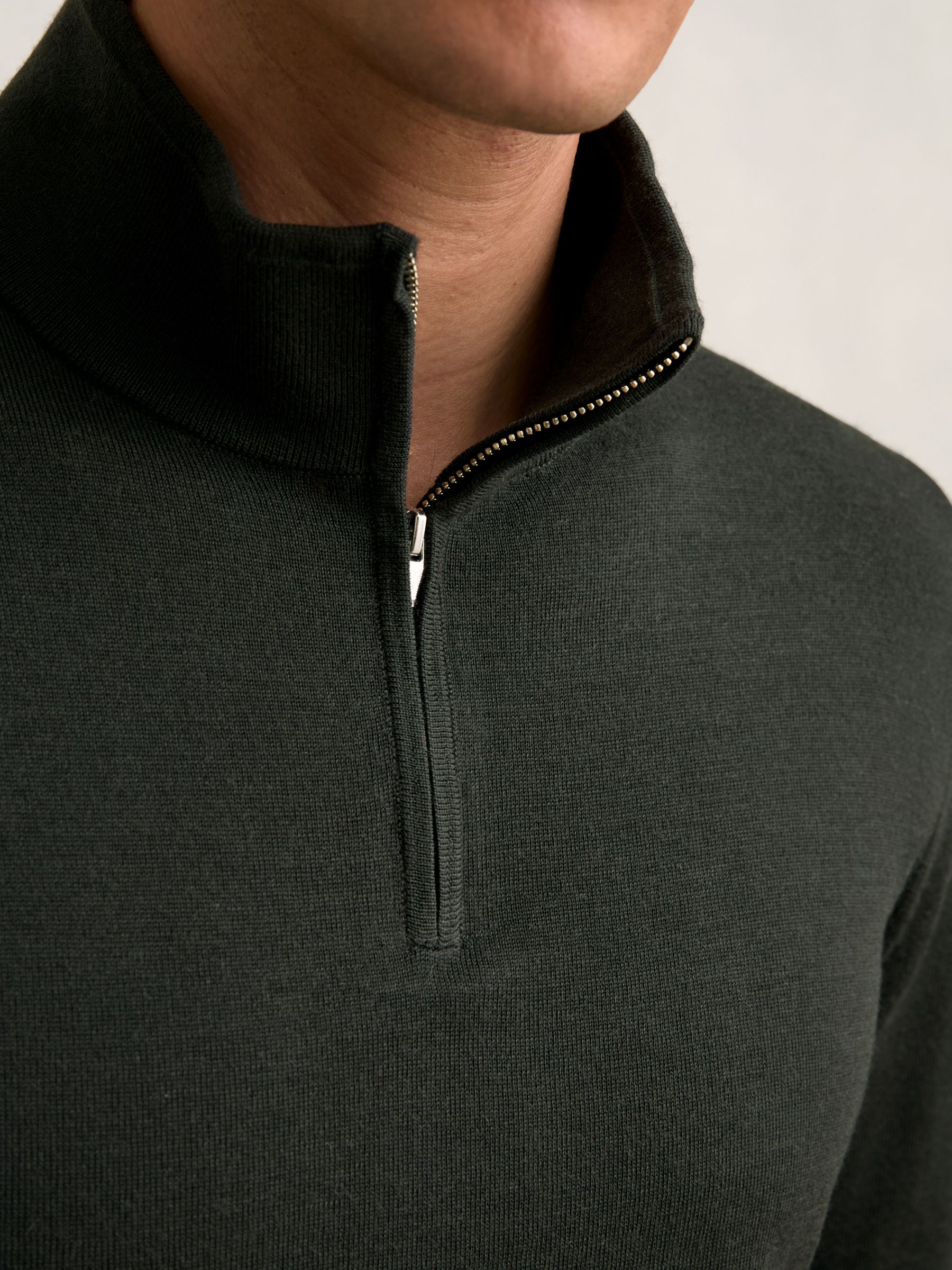 Merino Wool Half-Zip Funnel Neck Jumper in Dark Military Green