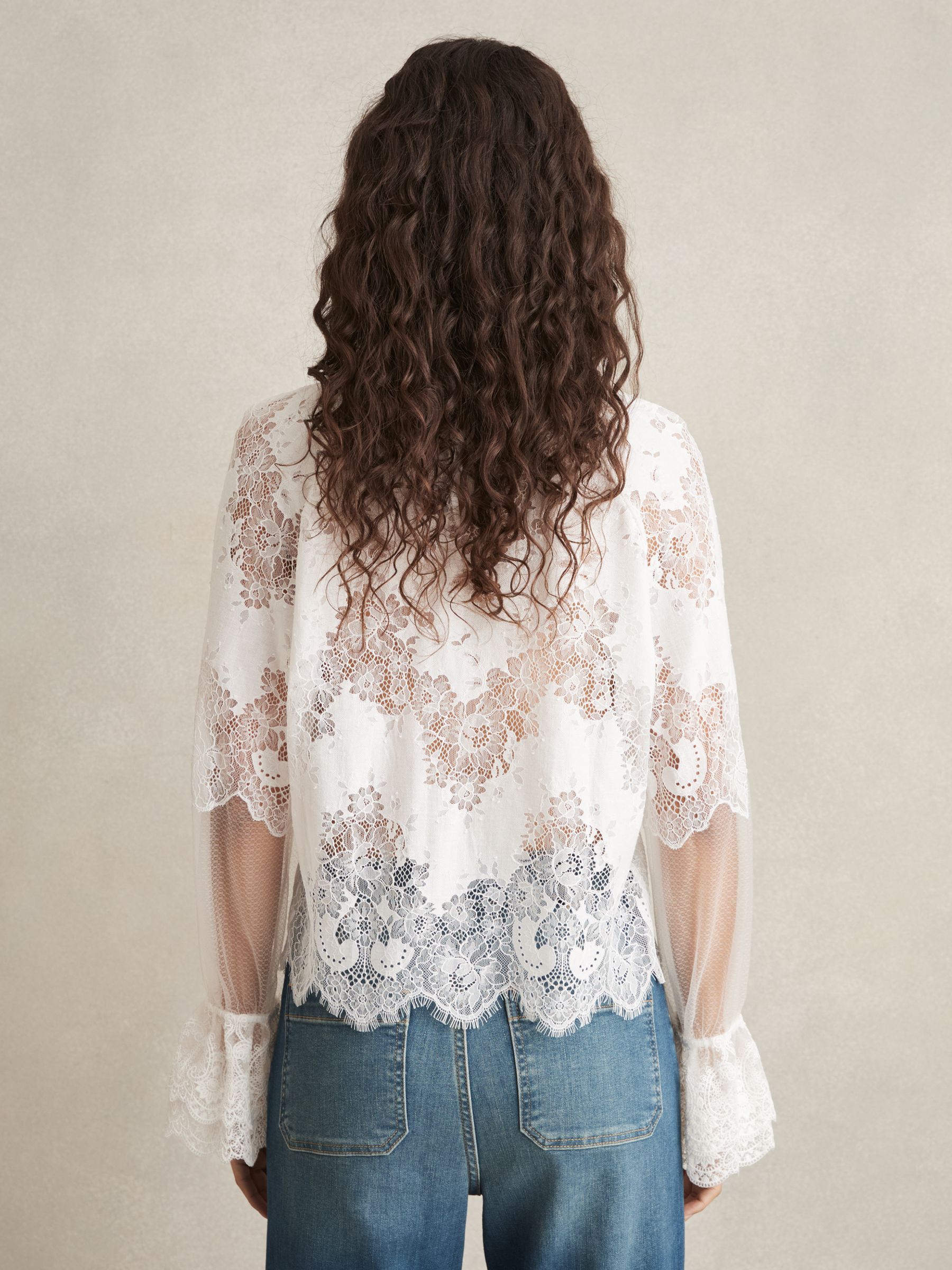 Lace Flared-Cuff Blouse in Ivory