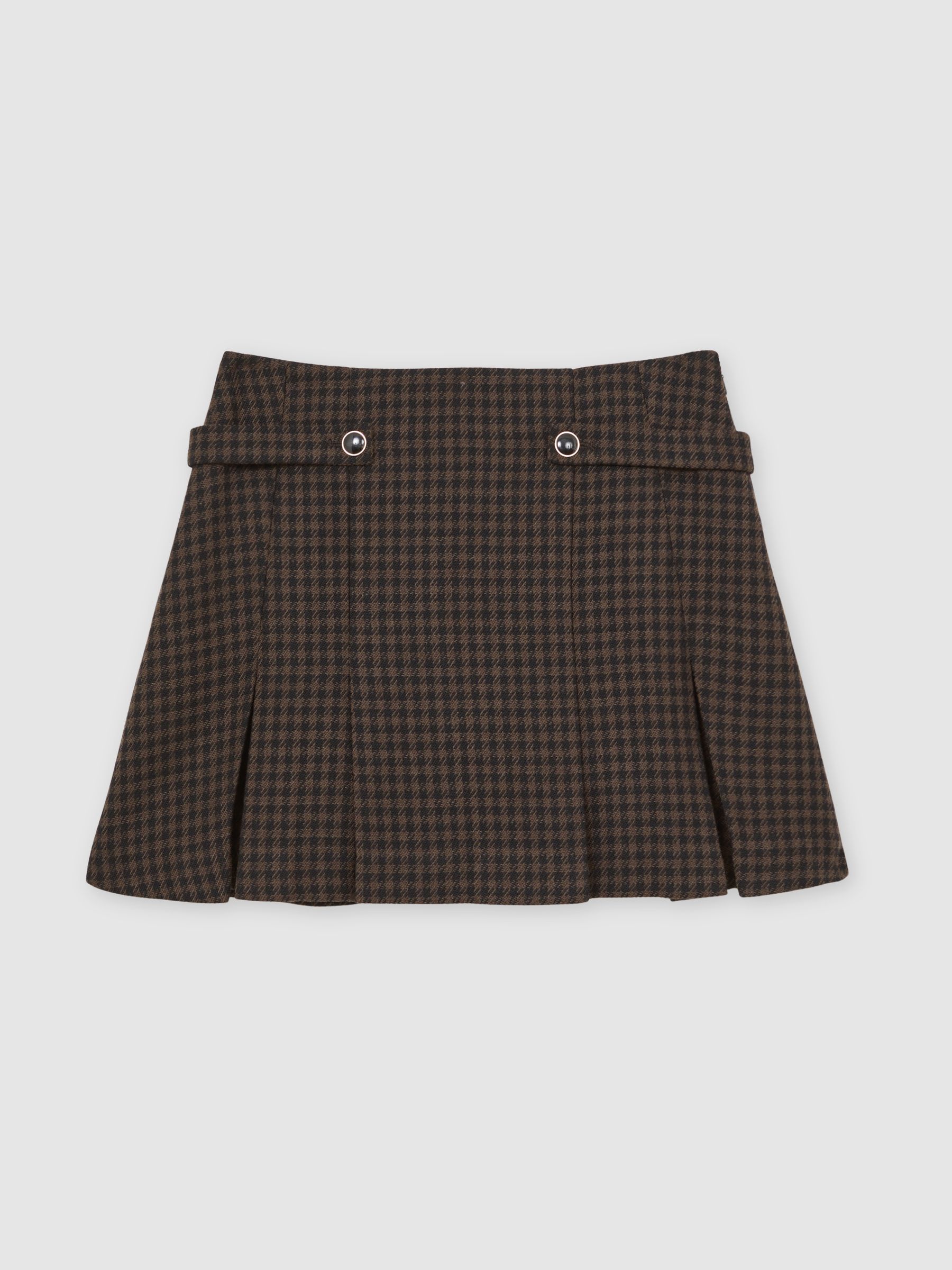 Wool-Blend Check Mini Skirt in Black/Brown