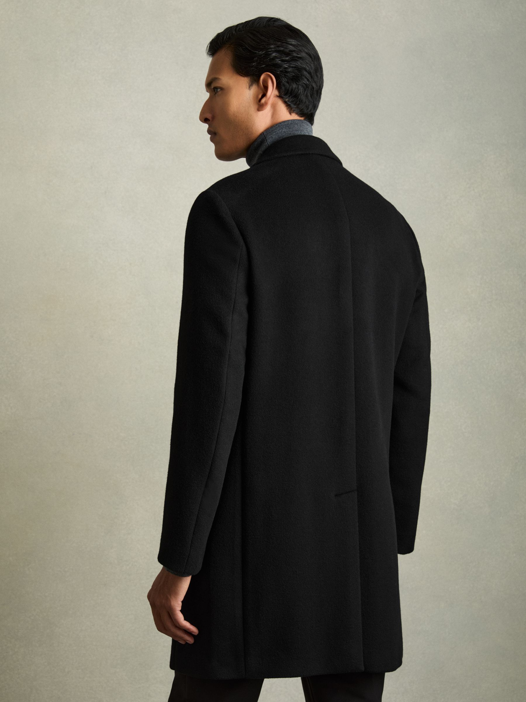 Wool-Blend Single-Breasted Overcoat in Black