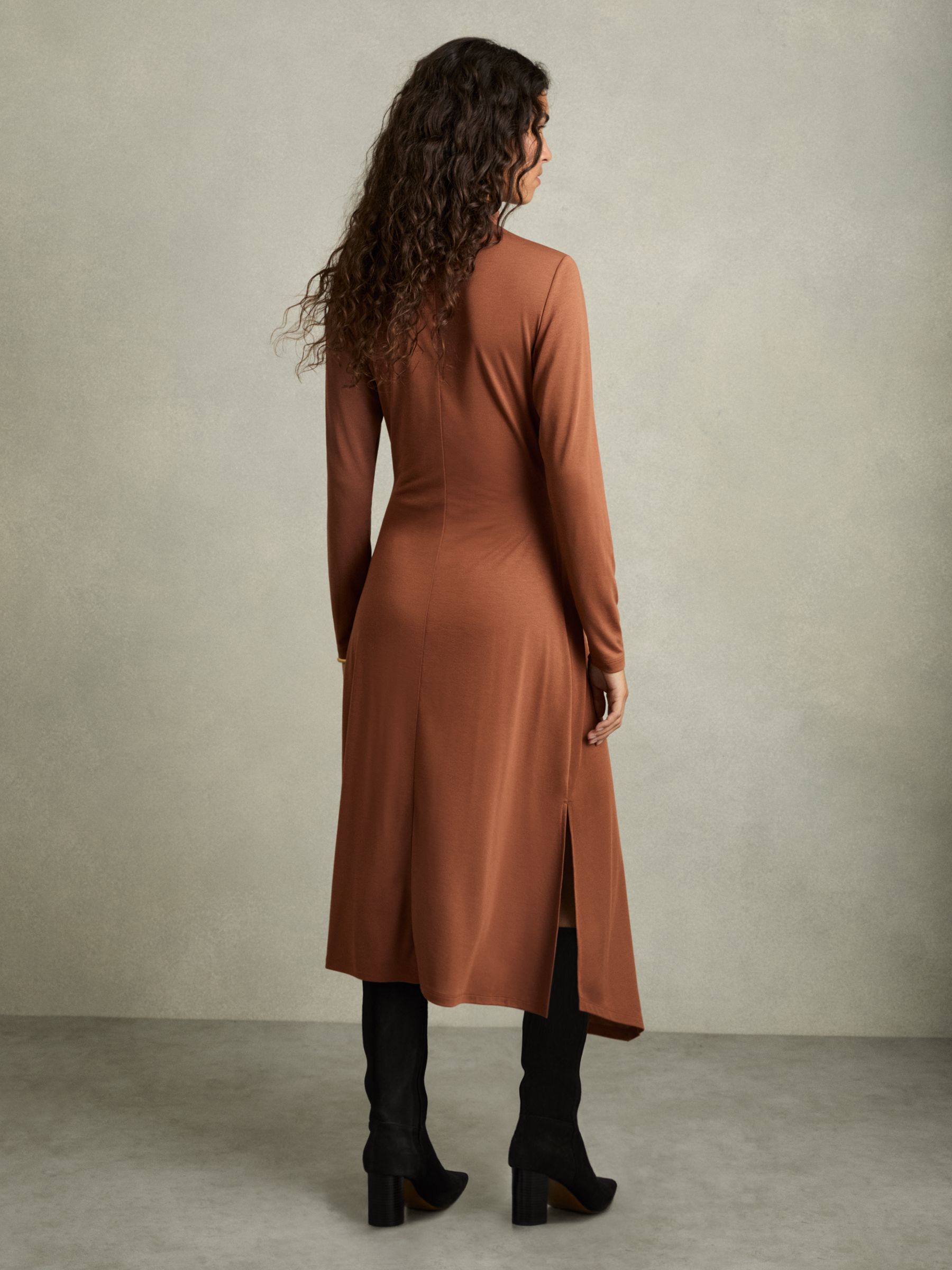 Draped Jersey Midi Dress in Camel