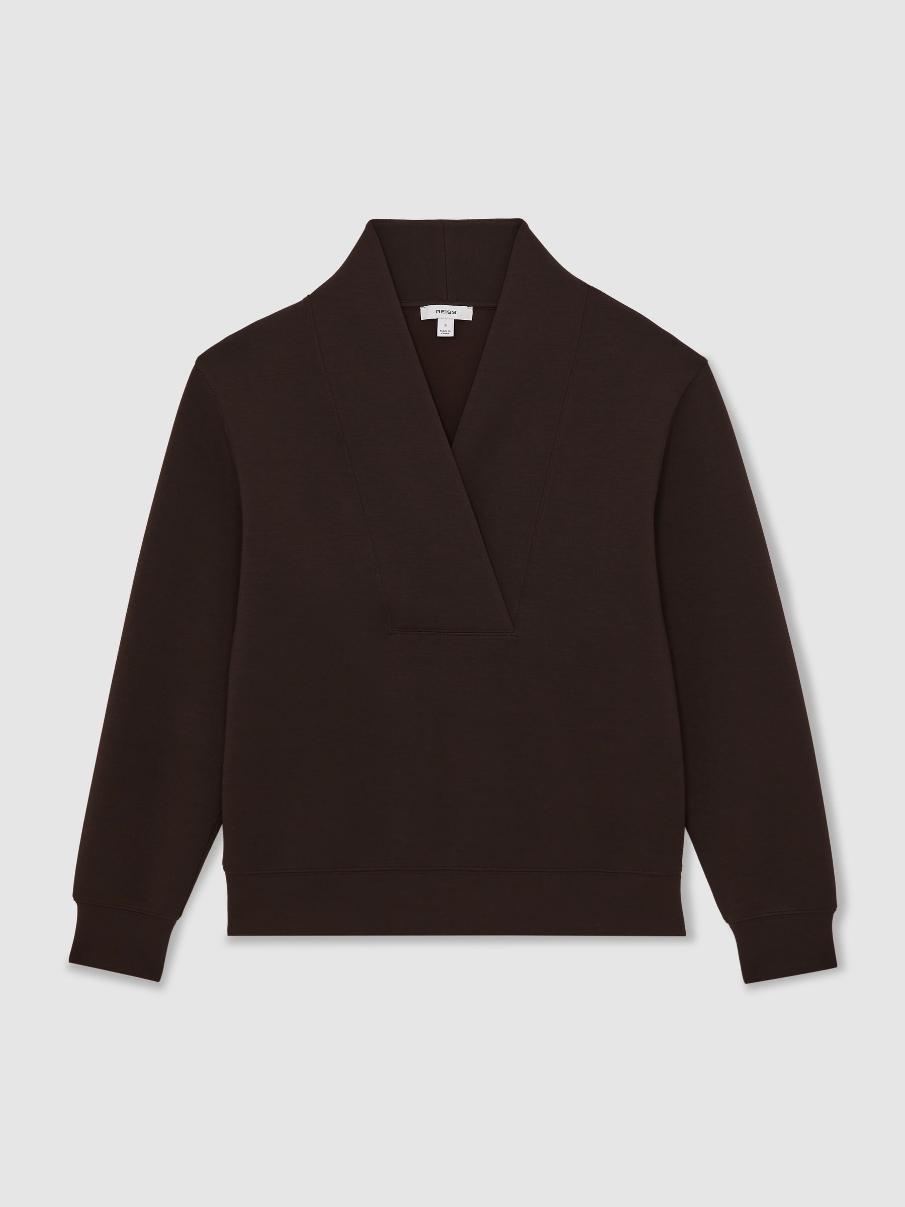 Interlock Shawl-Neck Sweatshirt with Modal in Dark Chocolate