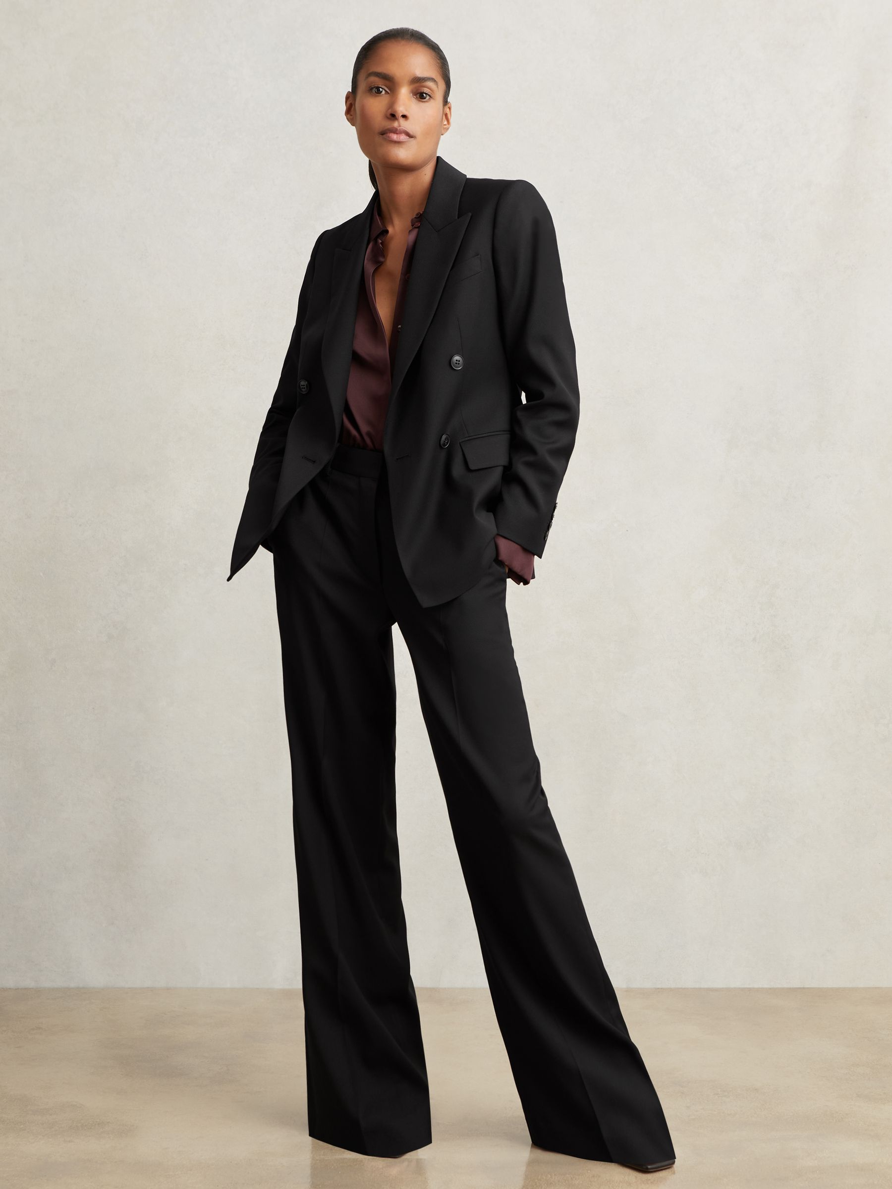Wool-Blend Wide-Leg Suit Trousers in Black