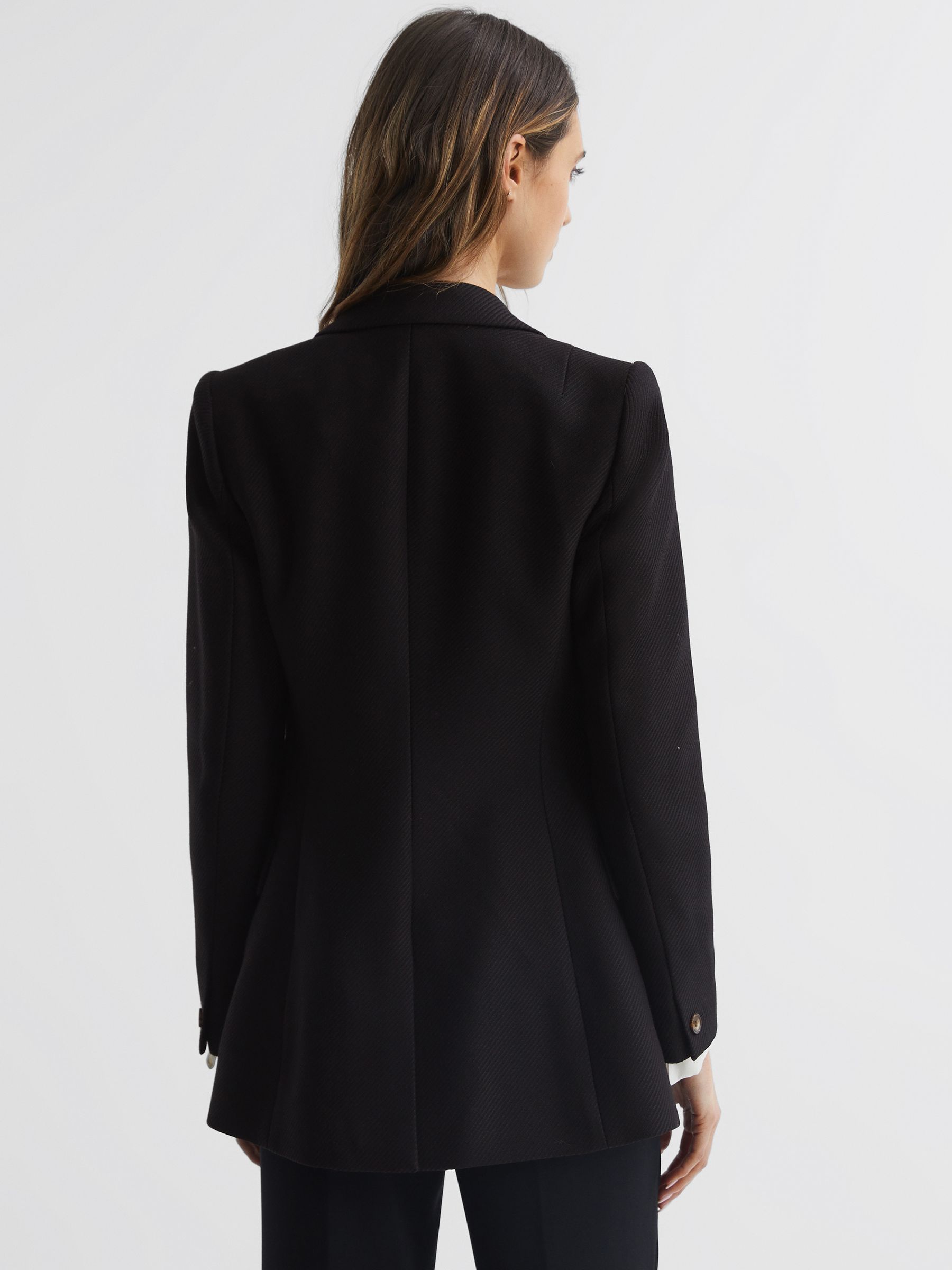 Petite Double Breasted Twill Blazer in Black