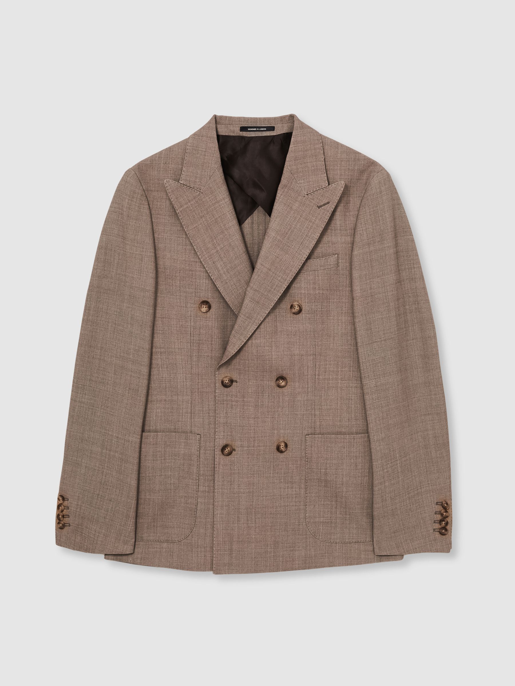Double-Breasted Textured Suit Blazer Slim-Fit With Wool in Brown