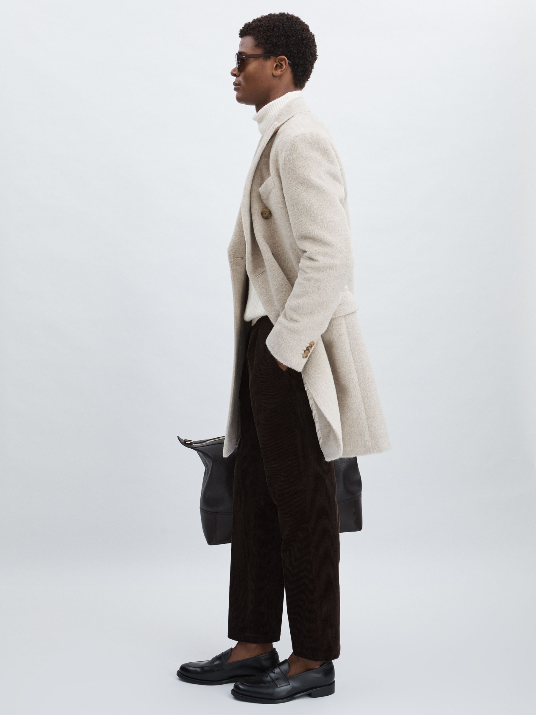 Oscar Jacobson Alpaca-Wool Double-Breasted Coat in Beige Melange