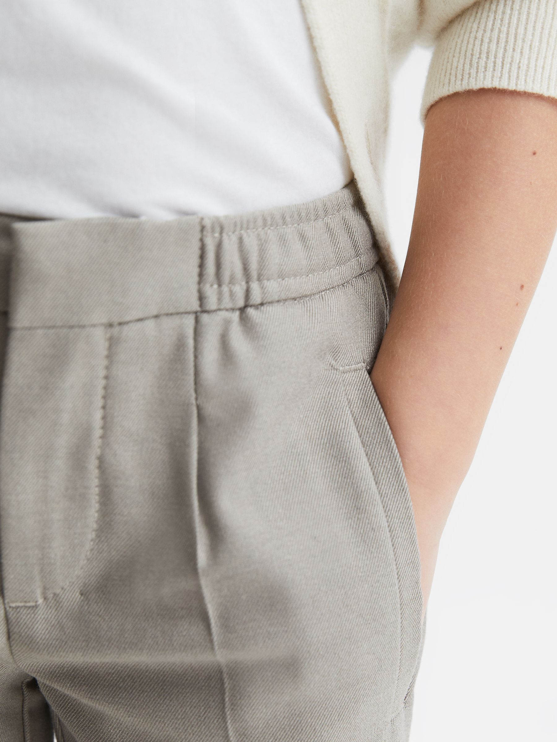 9-14 yrs Relaxed Elasticated Trousers with Turn-Ups in Taupe