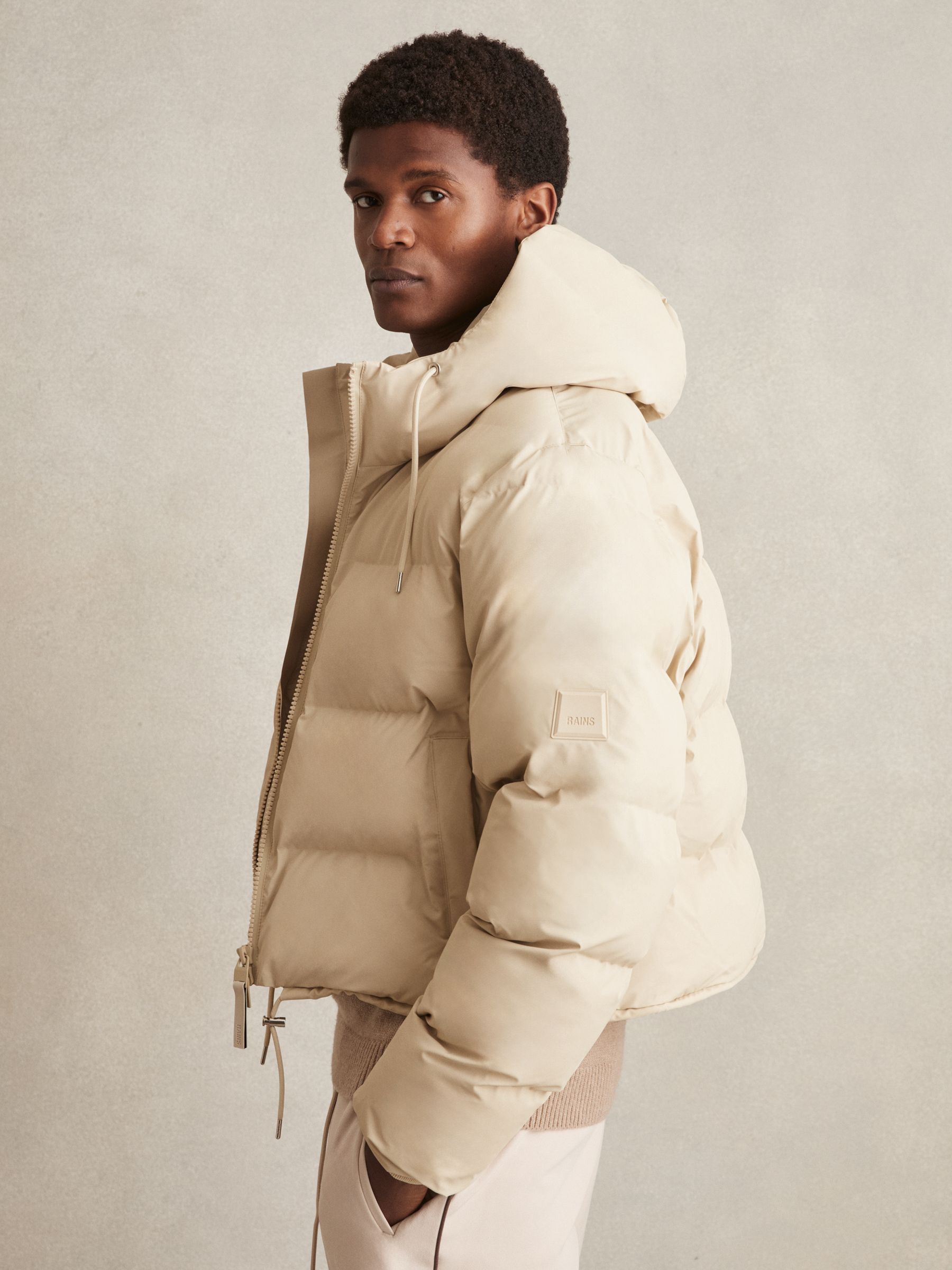 Rains Alta Short Puffer Jacket in Dark Stone