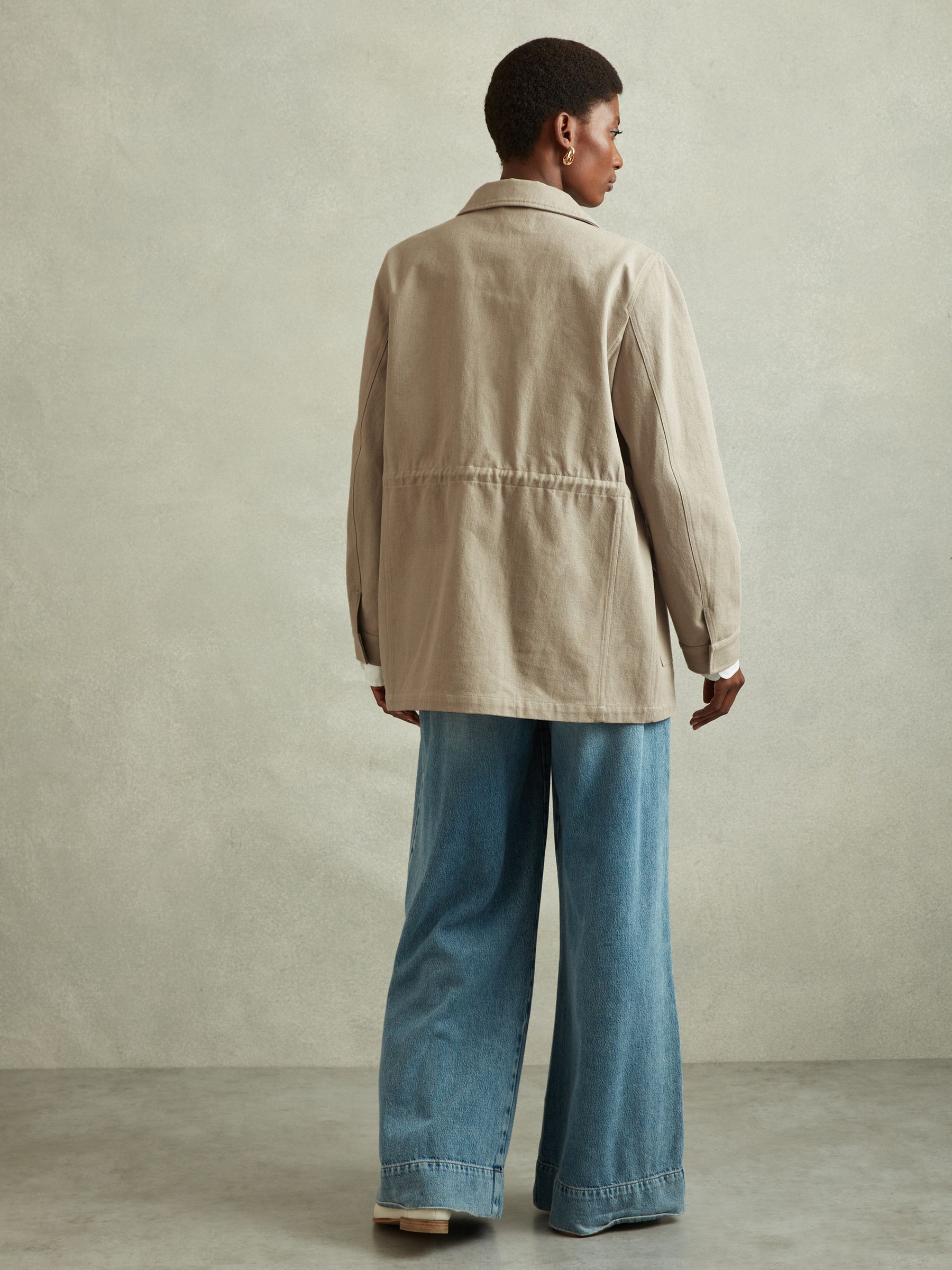 Cotton Canvas Drawstring Waist Overshirt in Neutral