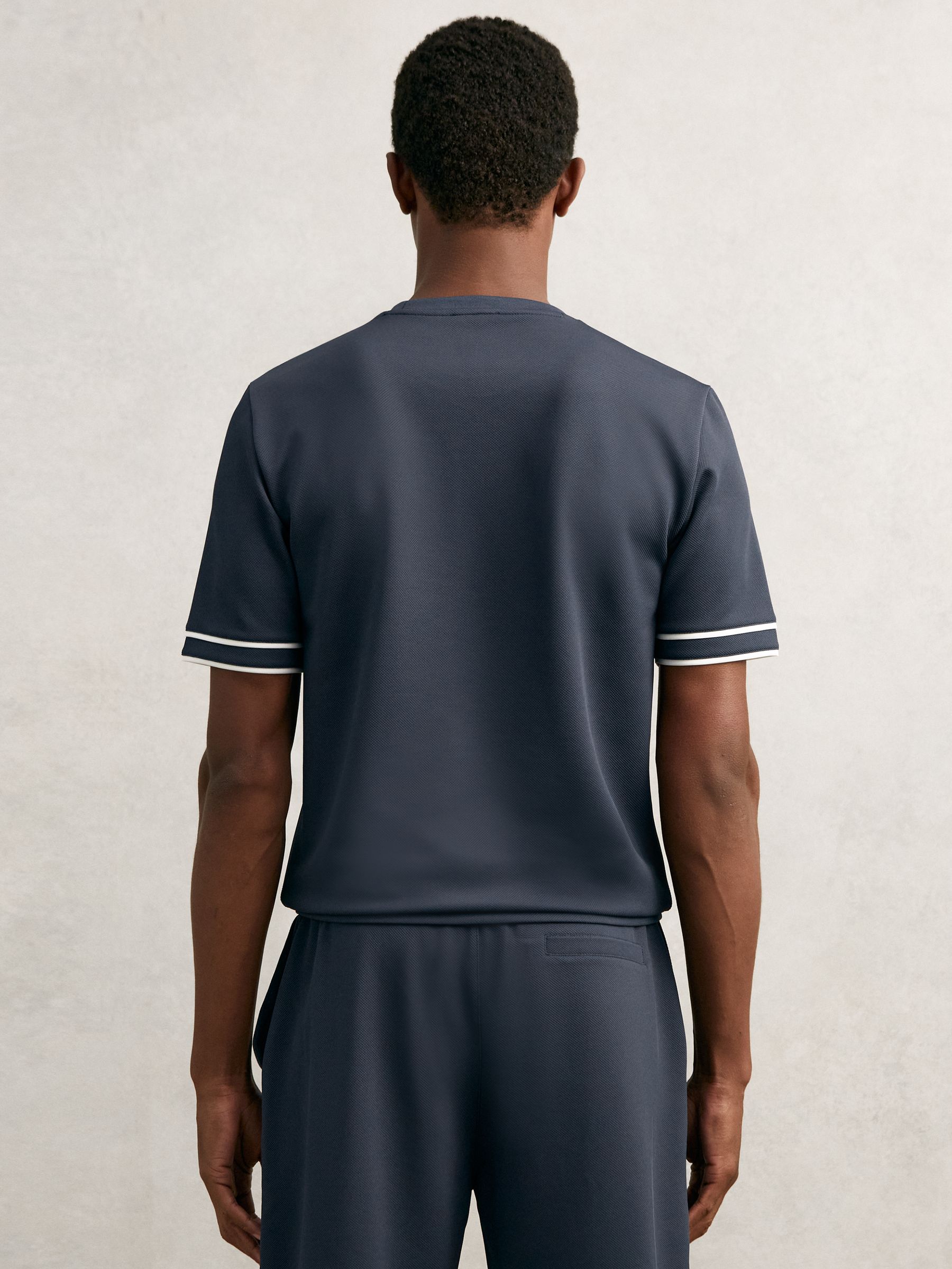 Textured Crew-Neck Tipped T-Shirt in Airforce Blue