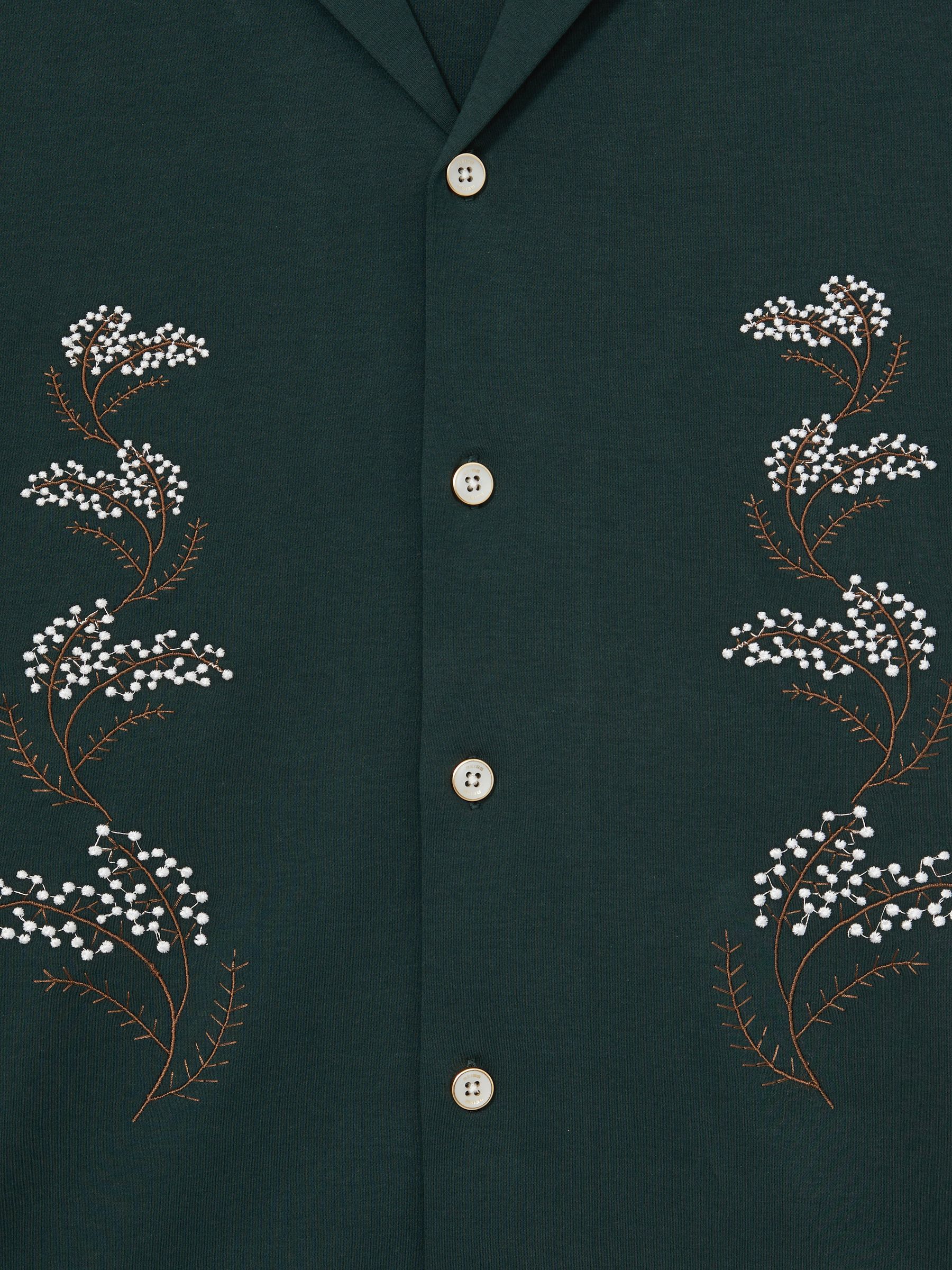 Cotton Floral Embroidered Shirt in Dark Green