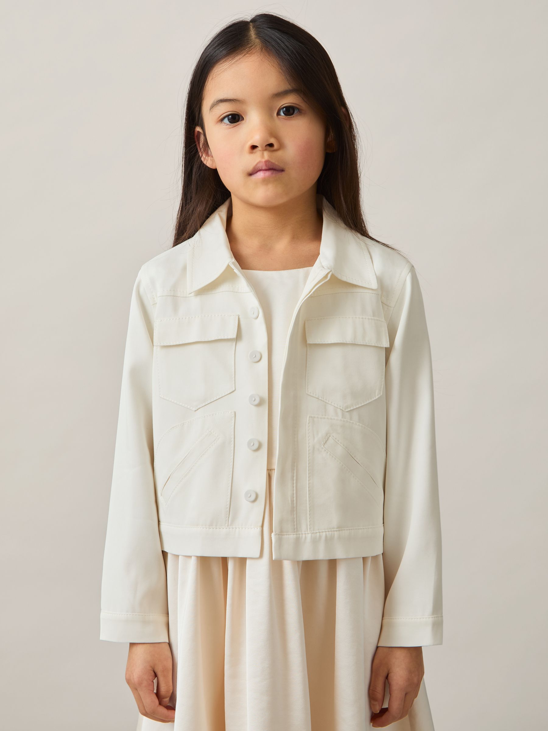 4-9 yrs Button-Through Cropped Shirt Jacket in Ivory