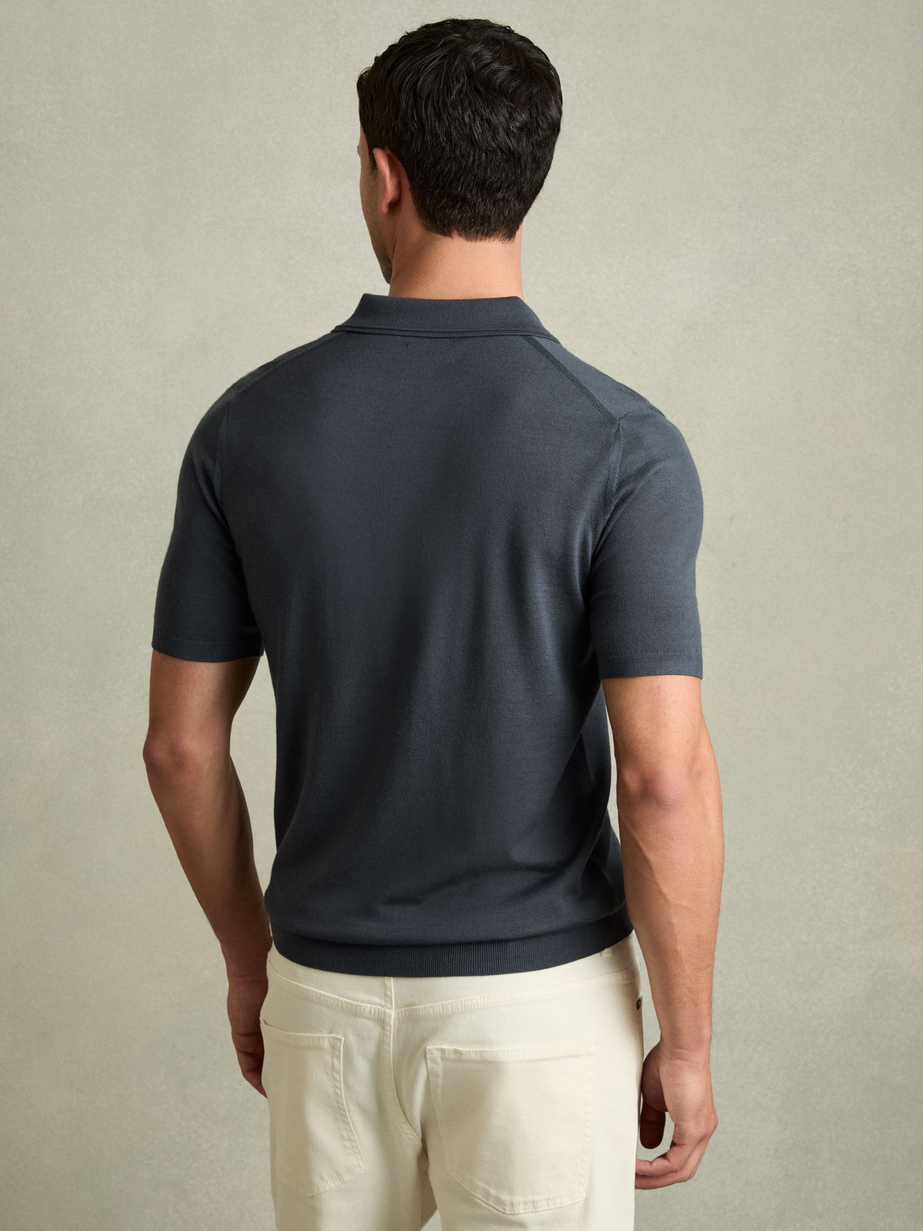 Merino Wool Half-Zip Polo Shirt in Blackened Blue