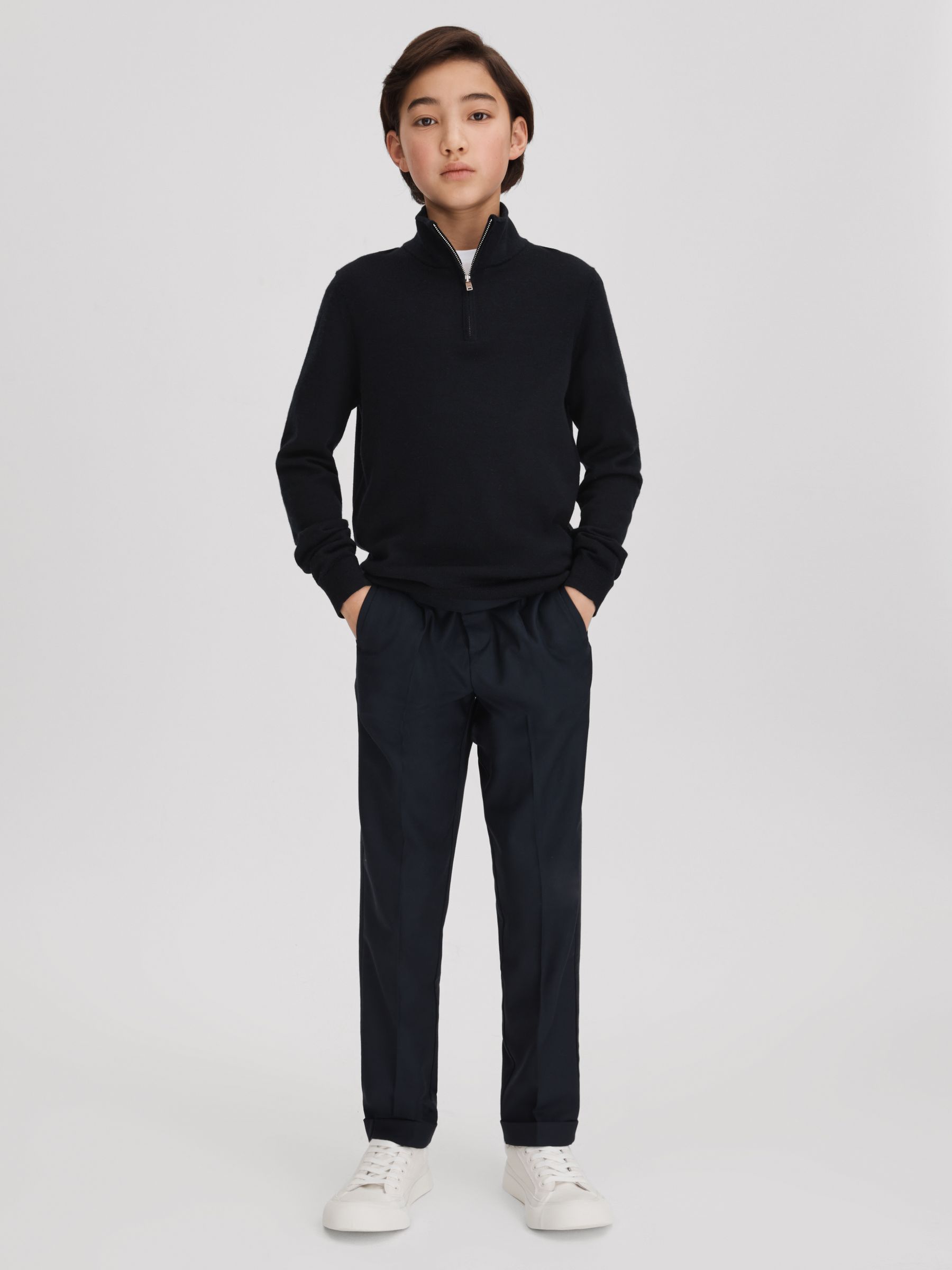 9-13 yrs Wool Half-Zip Funnel Neck Jumper in Navy