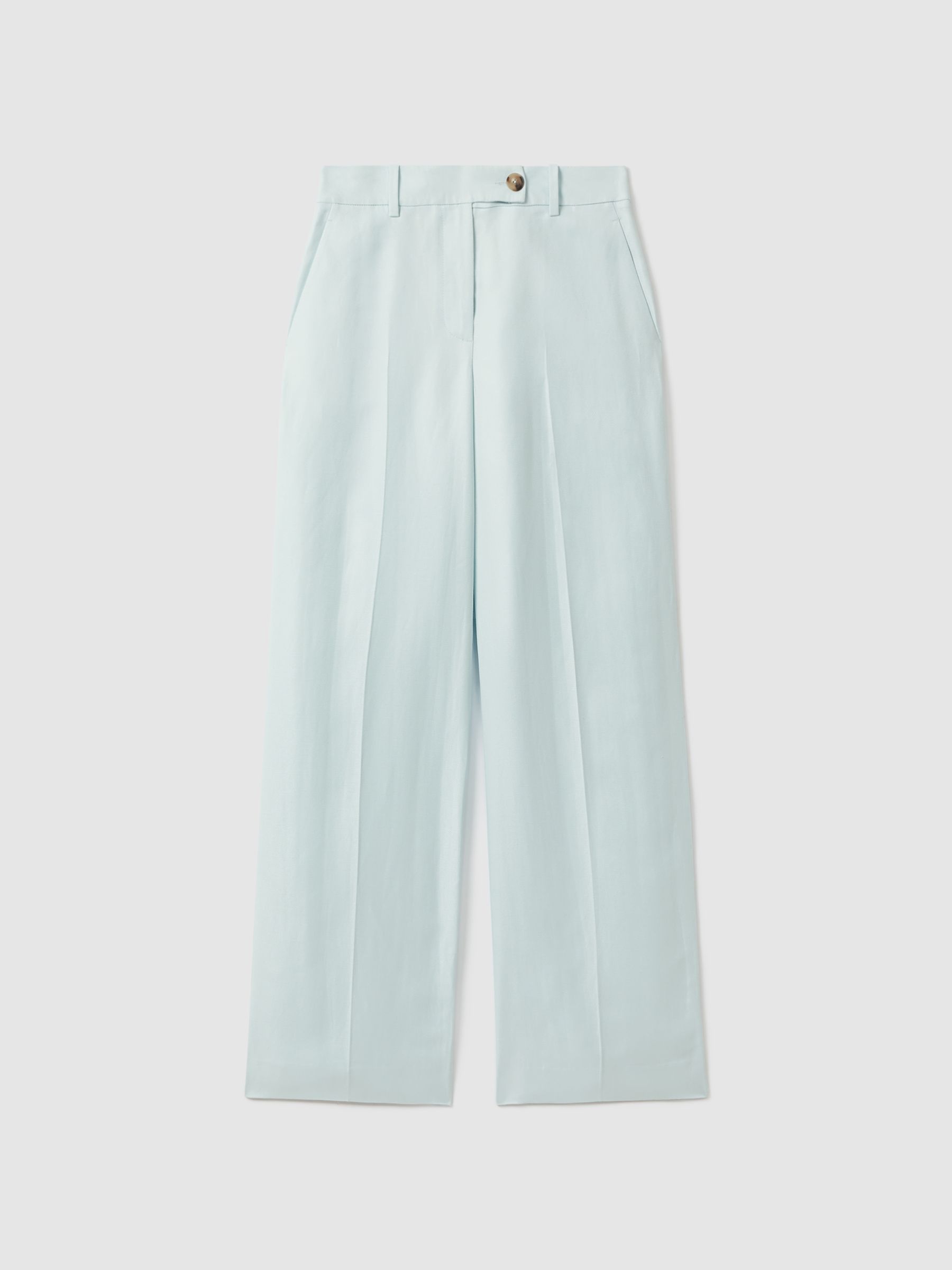 Viscose-Linen Wide Leg Suit Trousers in Blue