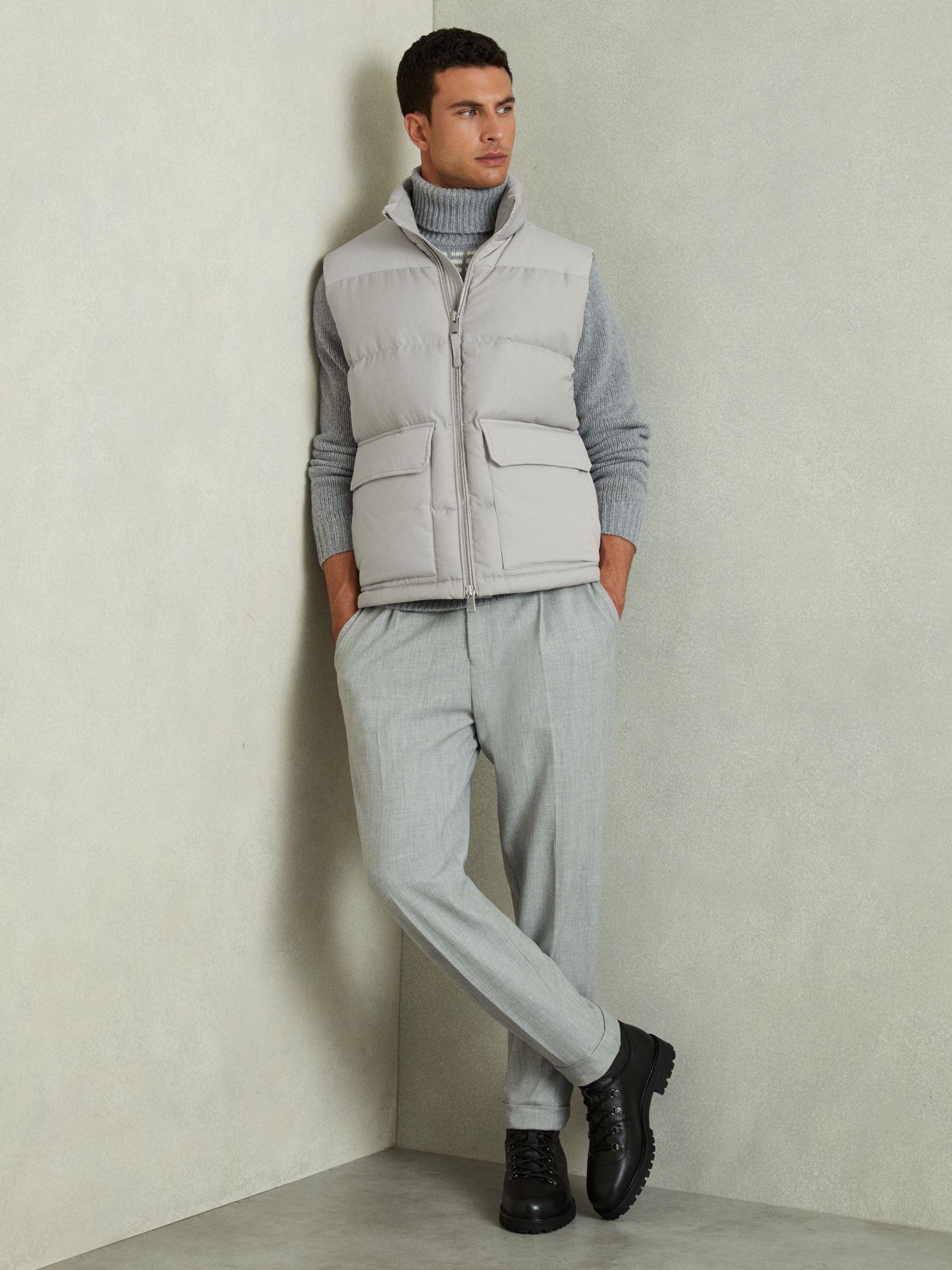 Patch Pocket Quilted Gilet in Grey